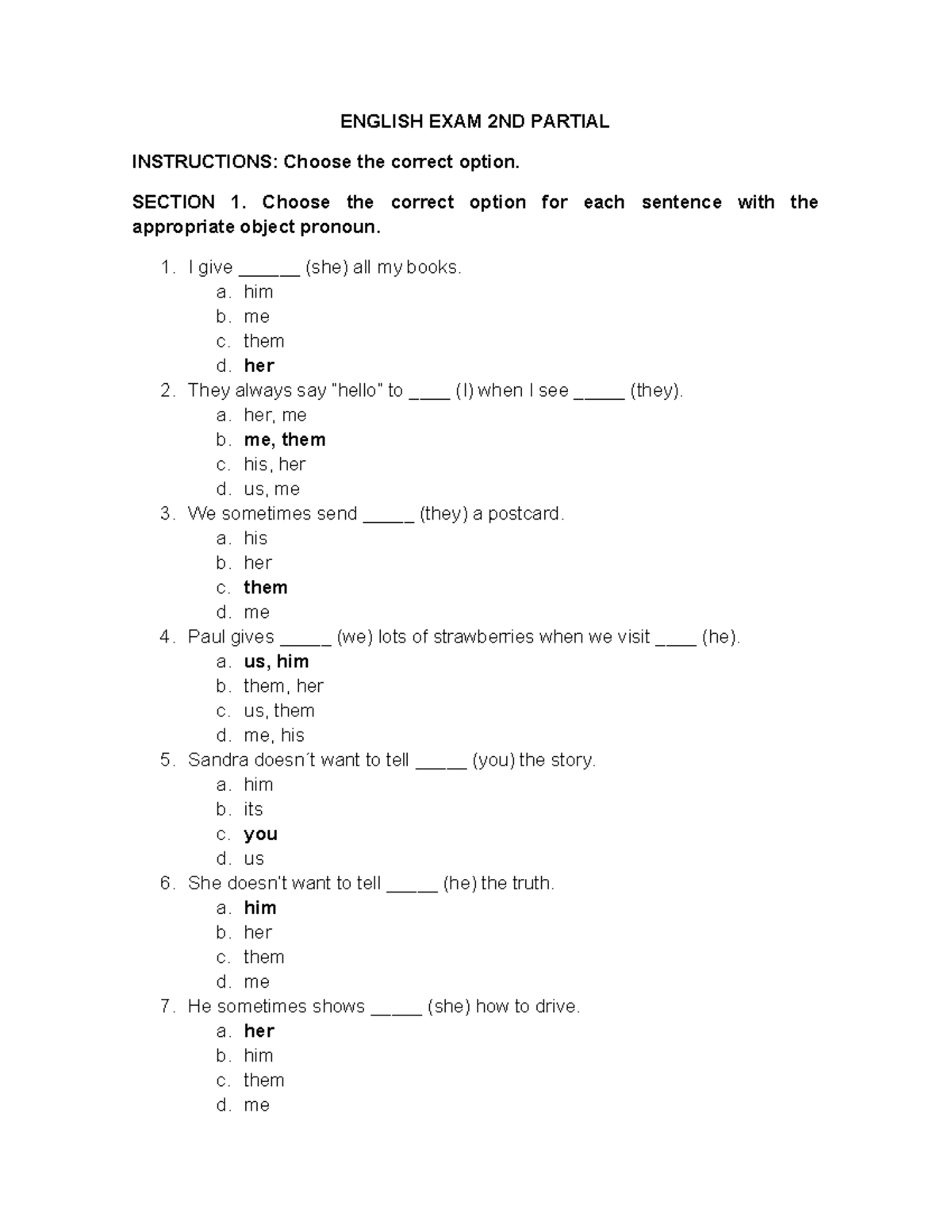 English EXAM 2ND Partial - ENGLISH EXAM 2ND PARTIAL INSTRUCTIONS ...