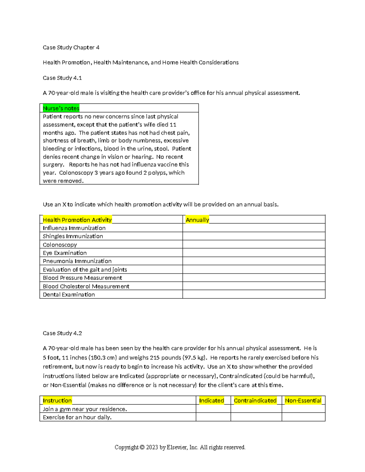 Case Study 4: Health Promotion and Maintenance for a 70-Year-Old Man ...