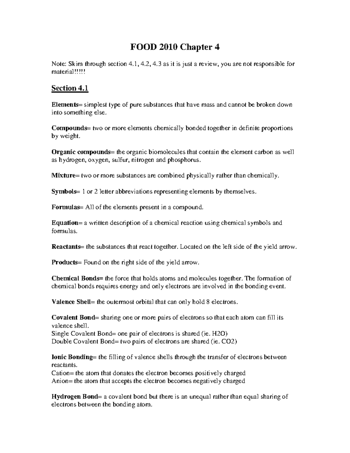 FOOD 2010 Summary of Chapters 4-5: Food Science Concepts - Studocu