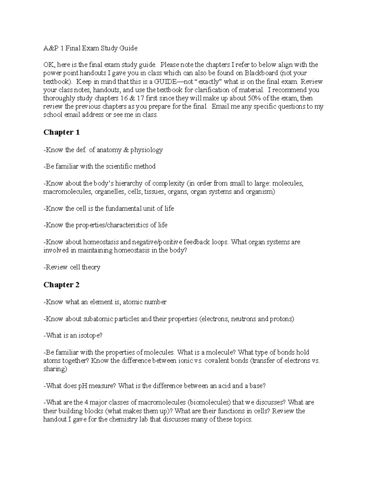 AP1 Final Exam Study Guide: Key Topics and Review Chapters 1-17 - Studocu