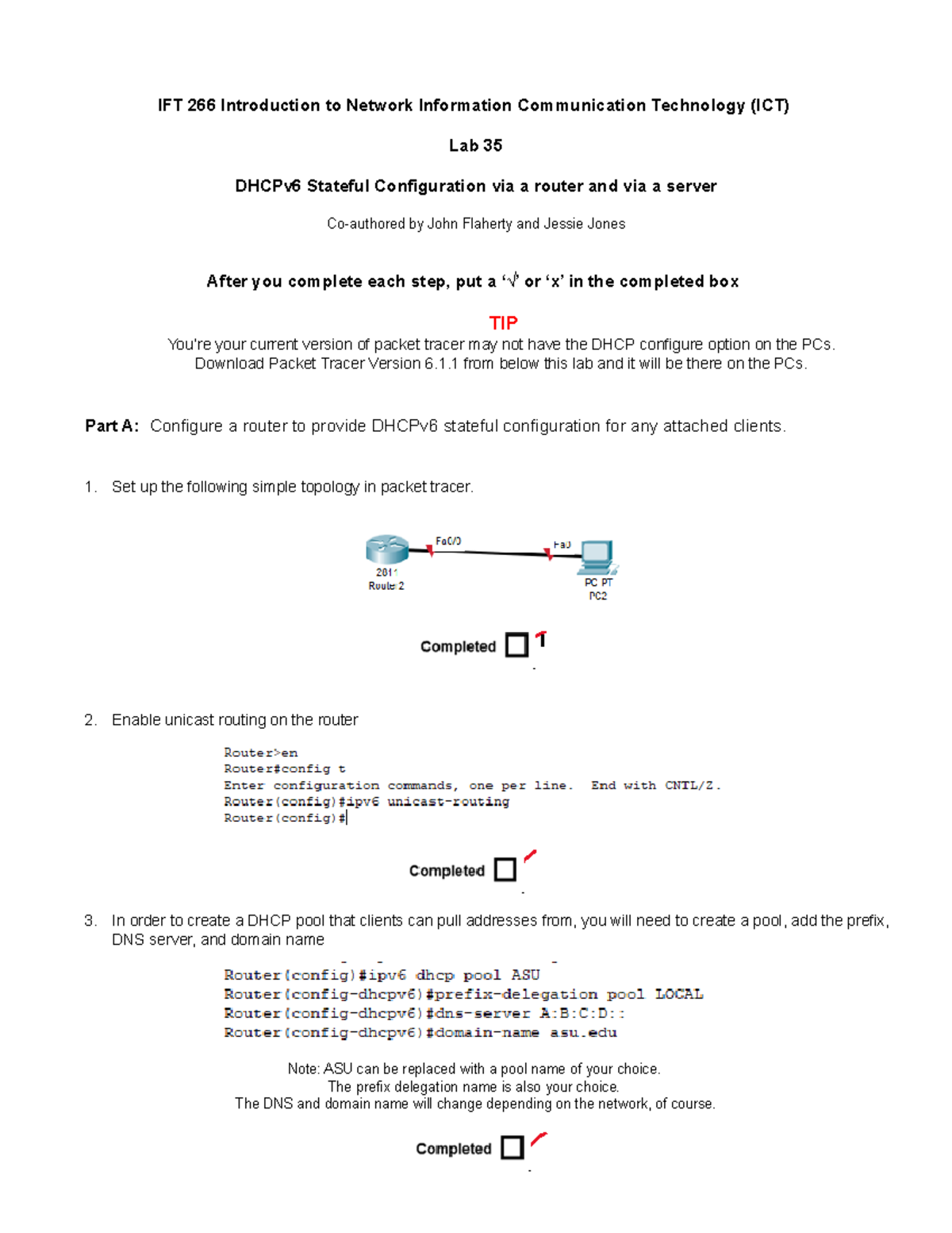 Lab 35 (DHCPv 6 Stateful Configuration) - IFT 266 Introduction to ...