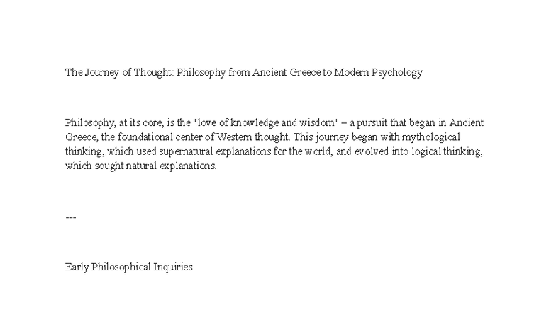 Psyc 305 - The Evolution of Philosophy: From Ancient Greece to Modern ...