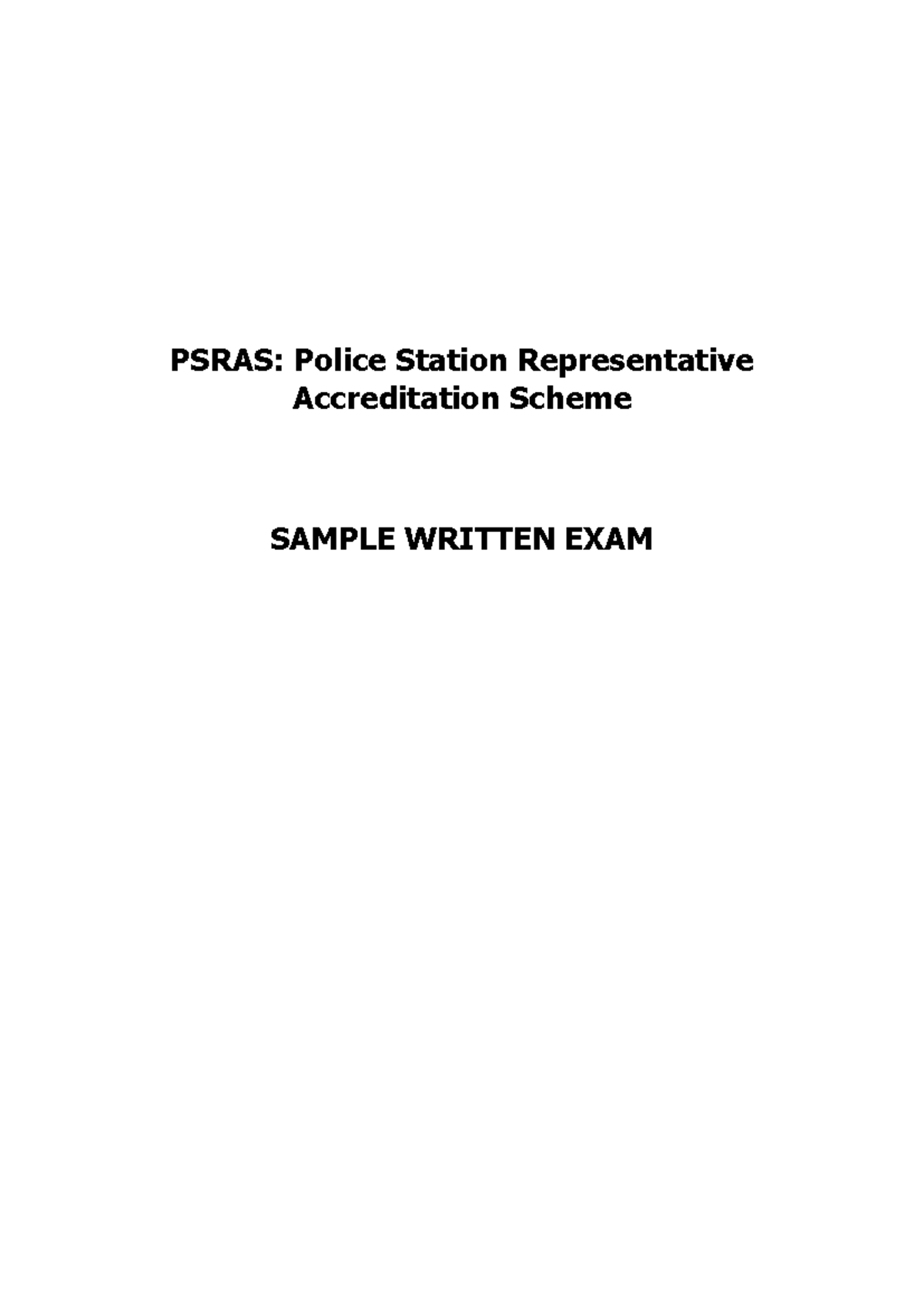 Sample Exam Questions - PSRAS Police Station Representation Techniques ...