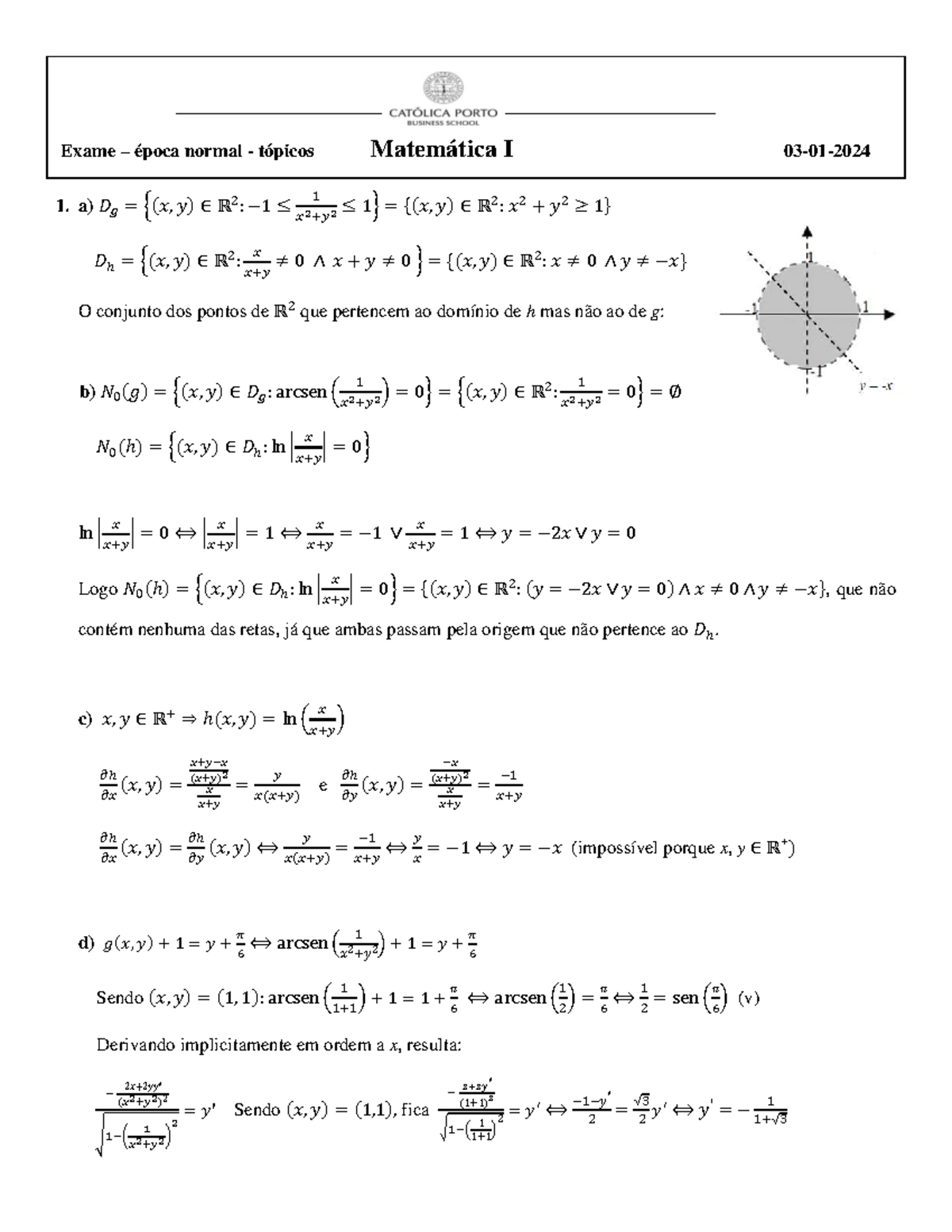 Matemática I - Exame Normal - Resolução de Tópicos 1 e 2 - Studocu