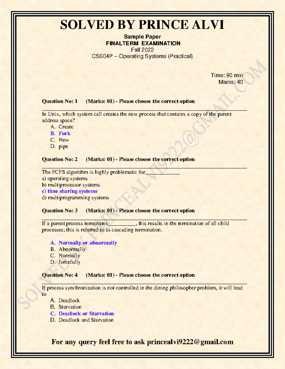 CS604P Final Term Exam Sample Paper Solved by Prince Alvi 2023 - Studocu
