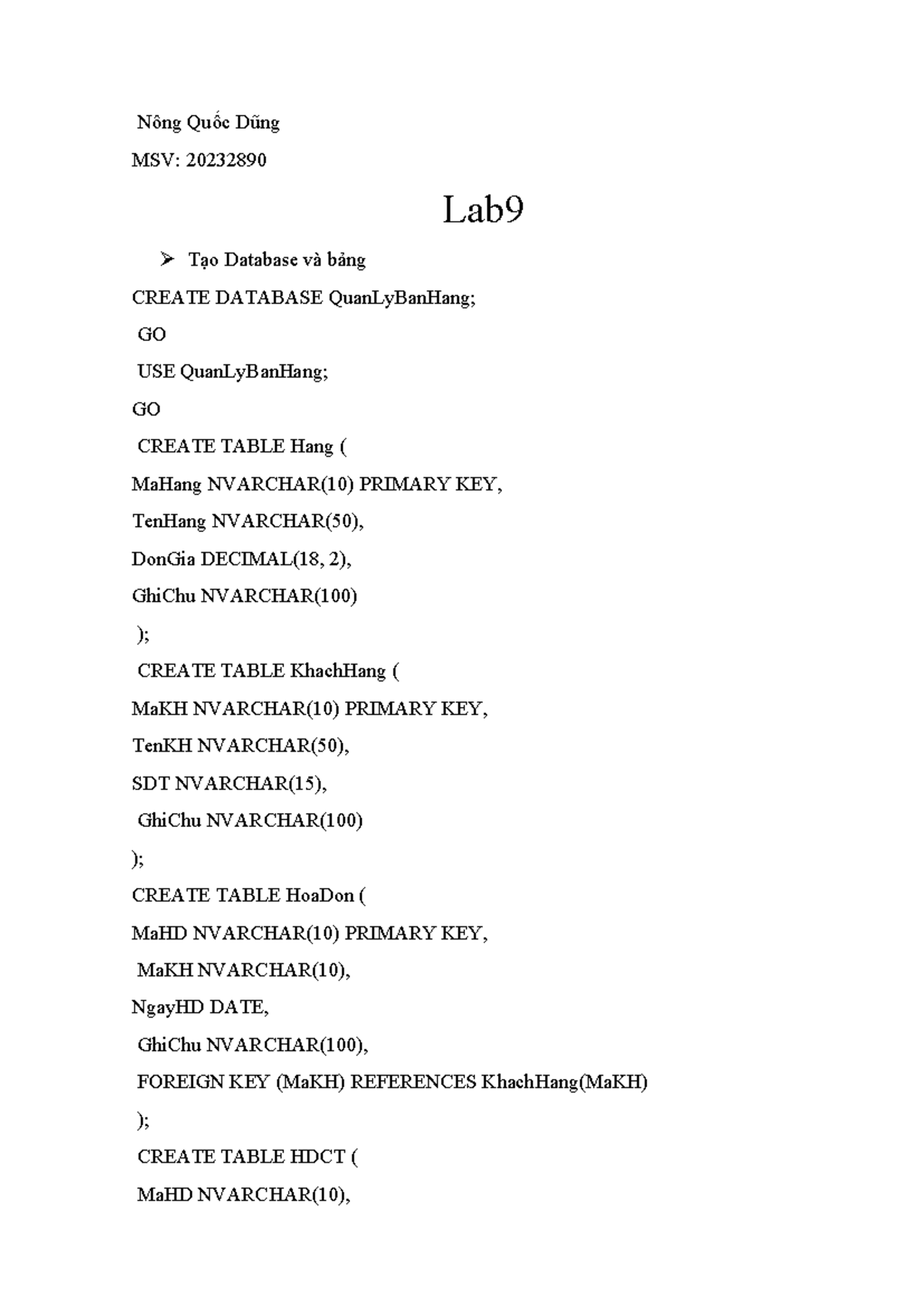 20232890 Lab 9: Database Creation and Stored Procedures - Studocu