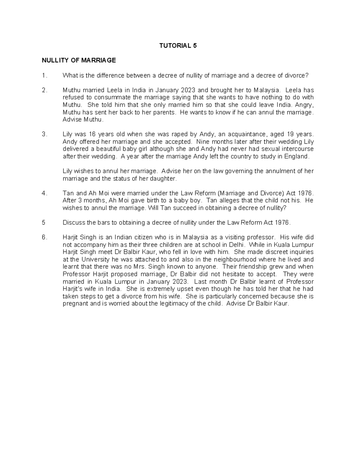 Nullity of Marriage: Tutorial 5 Analysis and Case Studies - Studocu
