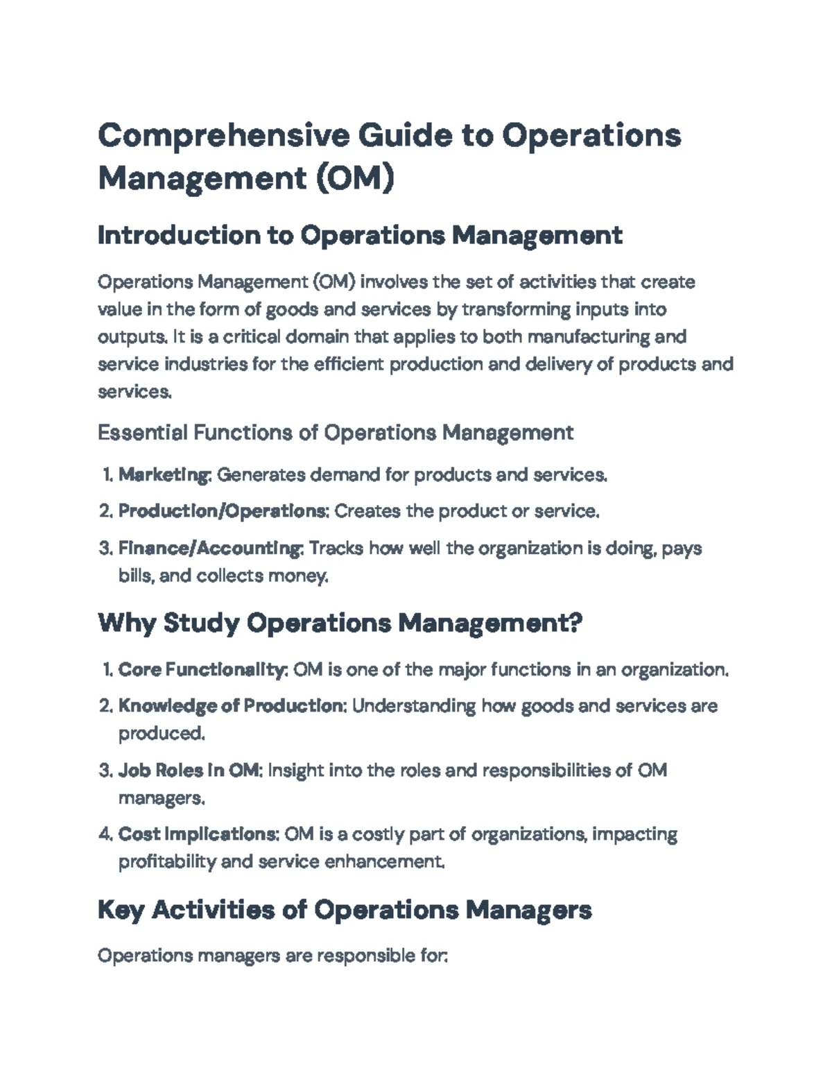 Operations Management Overview and Key Concepts (OM 101) - OM: Bill of ...
