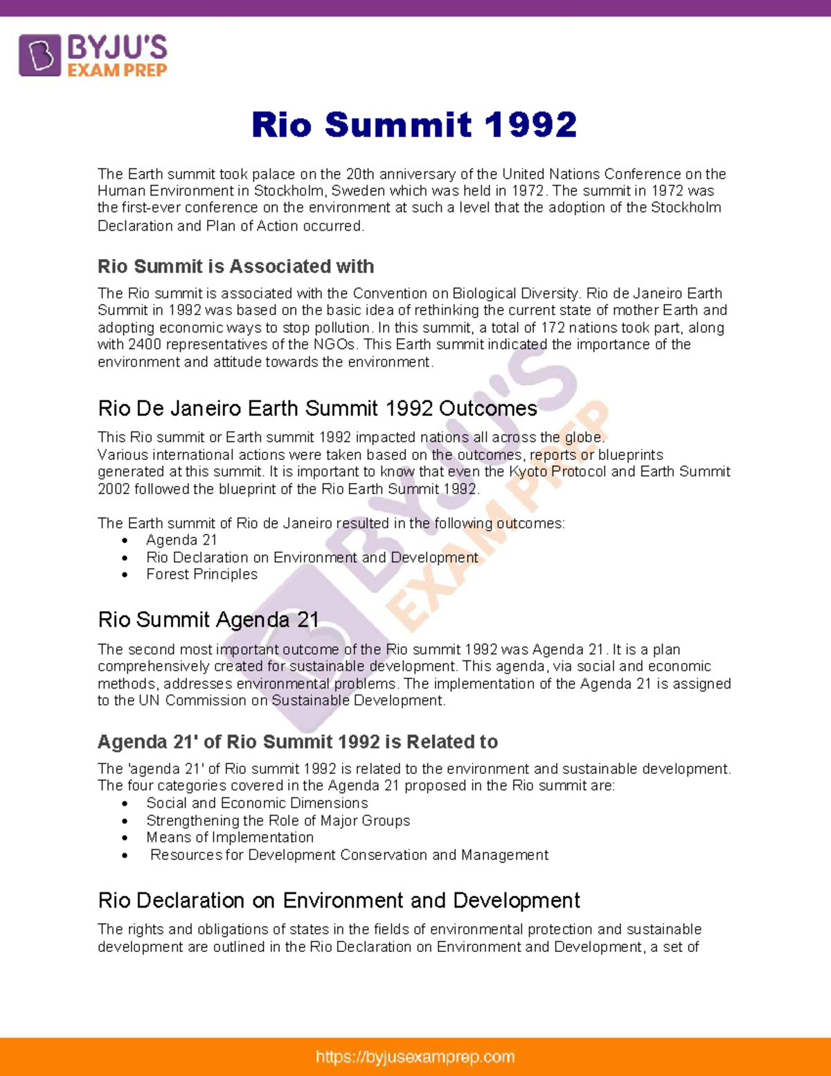 Rio Summit 1992 UPSC Notes: Key Outcomes and Environmental Treaties ...
