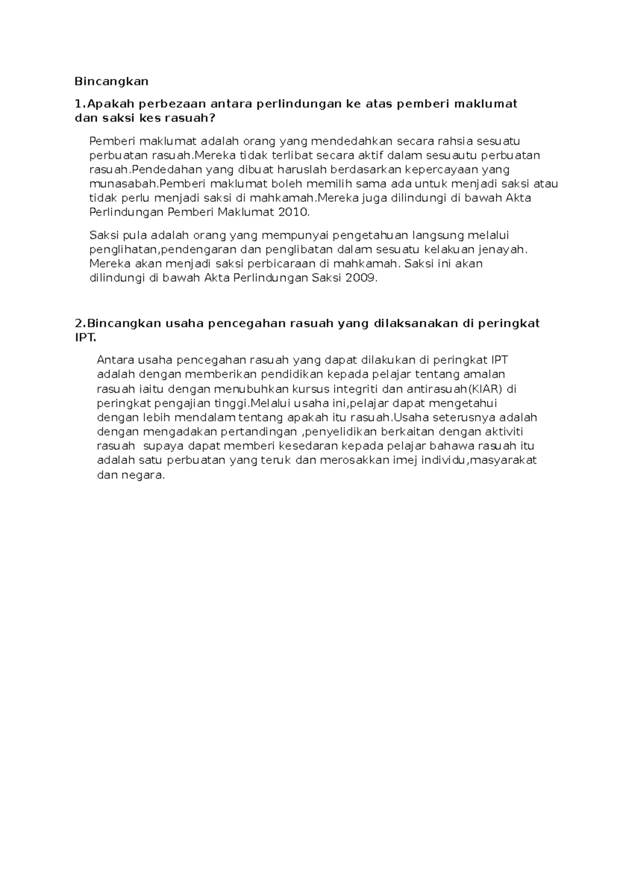 KIAR - Perbezaan Perlindungan Pemberi Maklumat & Saksi Kes Rasuah - Studocu