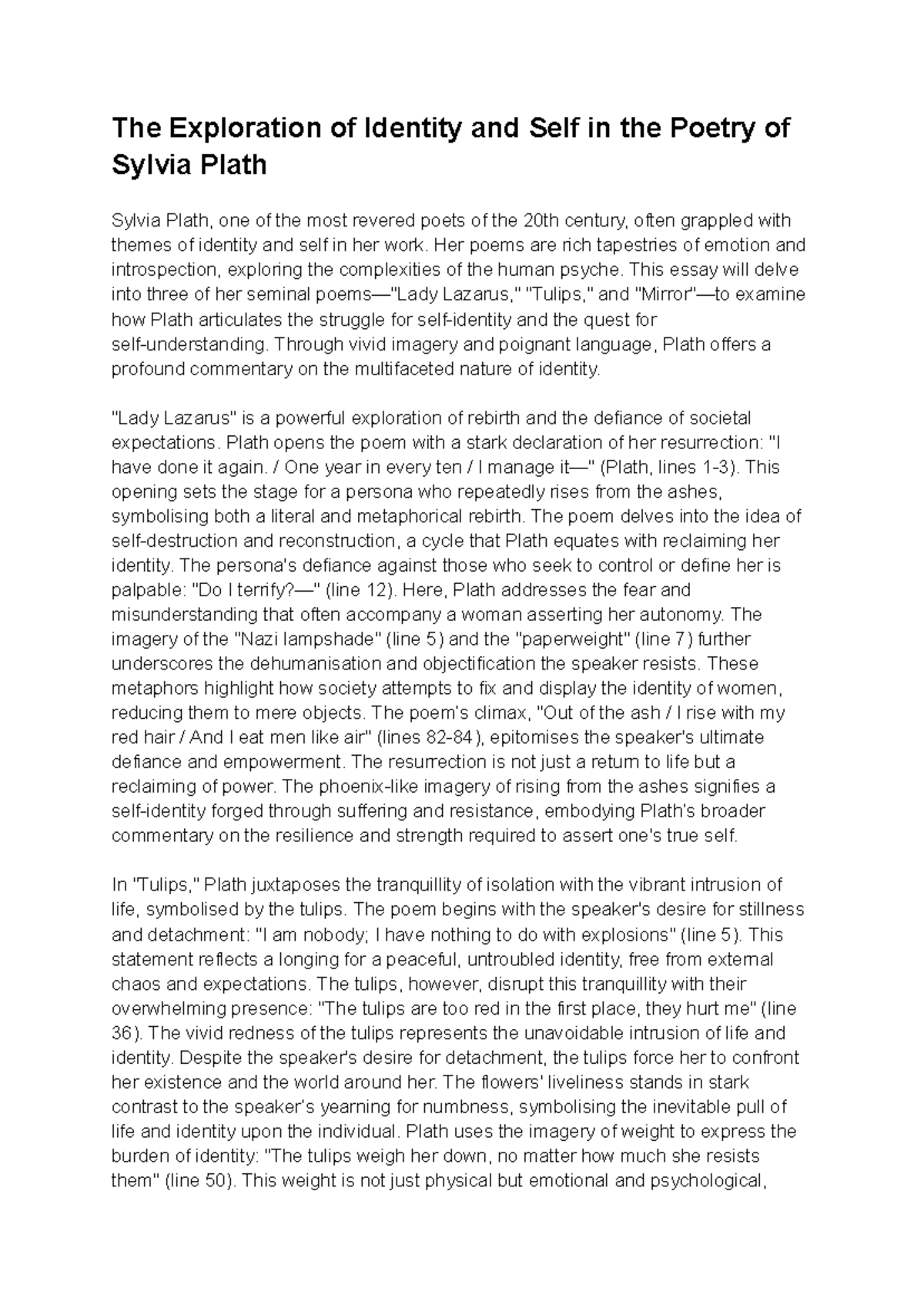 SYL 302: Exploring Identity and Self in Sylvia Plath's Poetry - Studocu