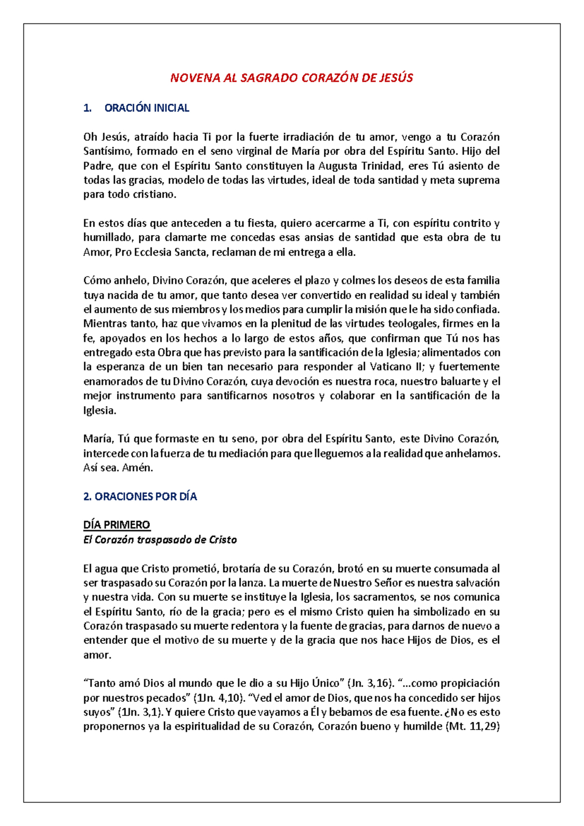 Novena al Sagrado Corazón de Jesús: Oraciones y Reflexiones - Studocu
