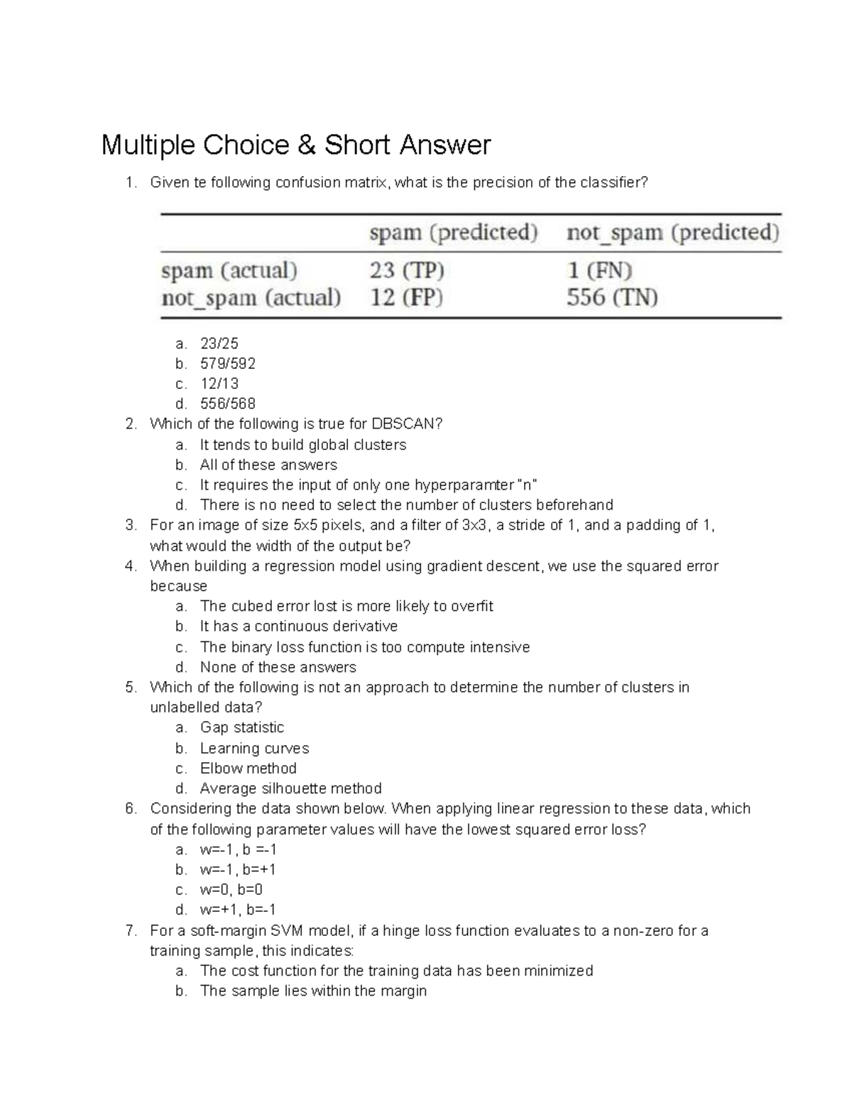 Final exam review for machine learning concepts and algorithms - Studocu