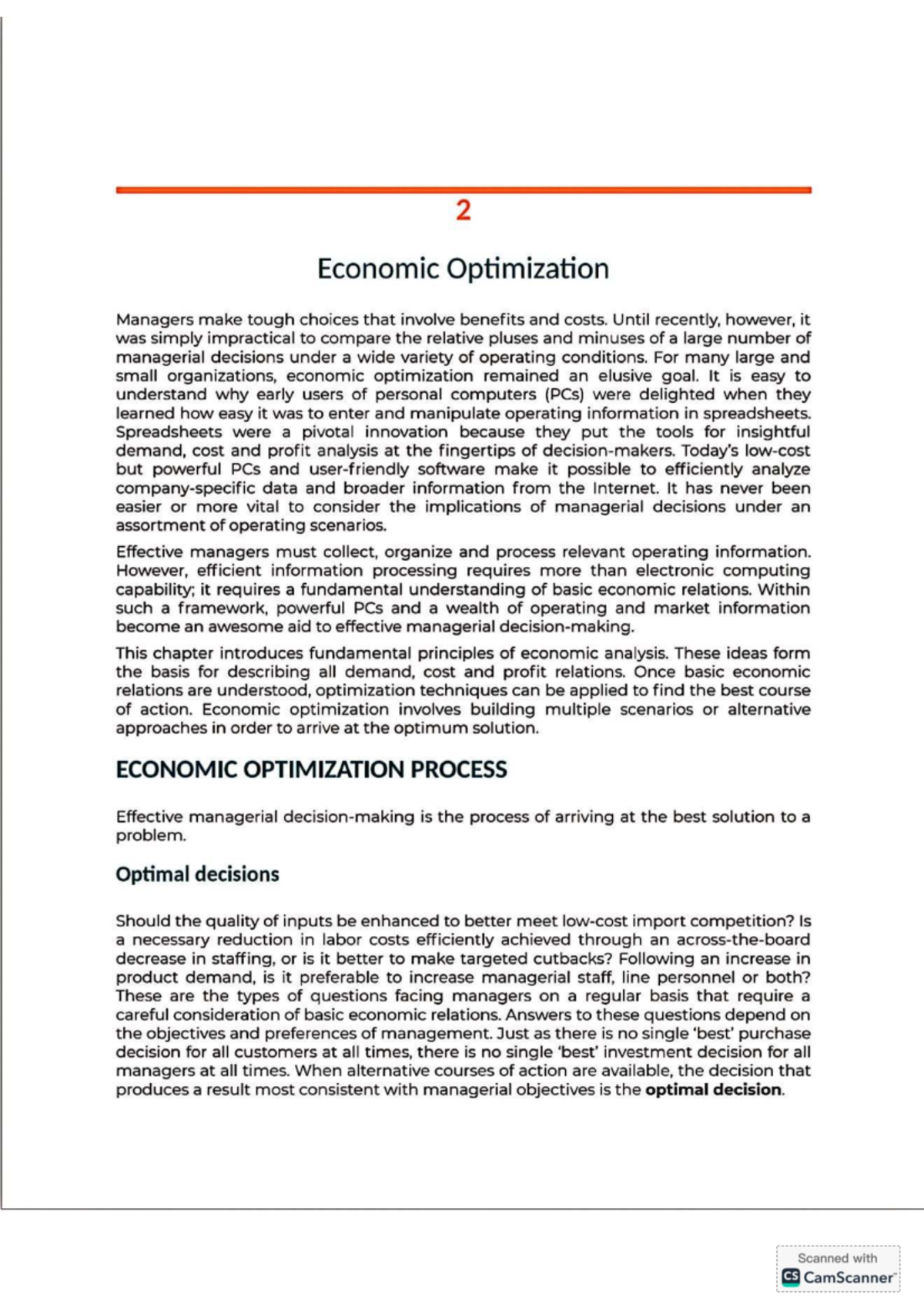 Chapter 2 - Economic Optimization Principles and Managerial Decisions ...