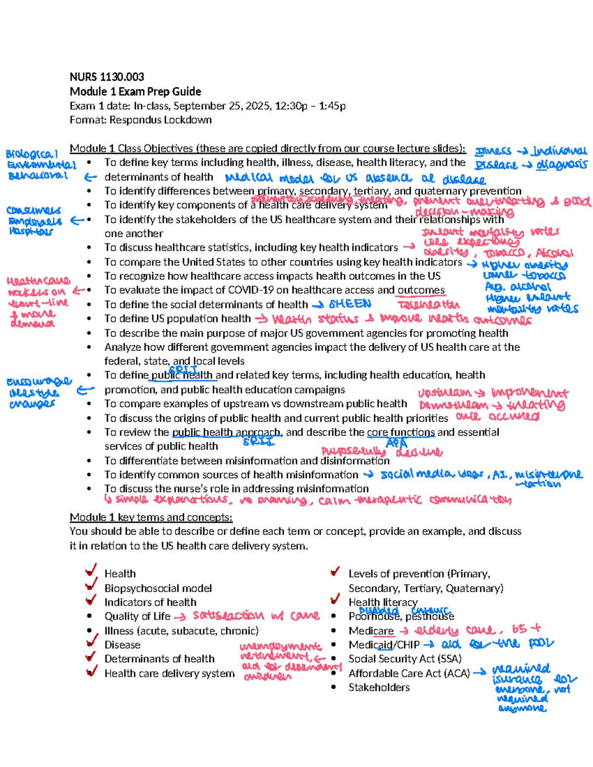 NURS 1130.003 Module 1 Exam 1 Study Guide and Prep Notes - Studocu