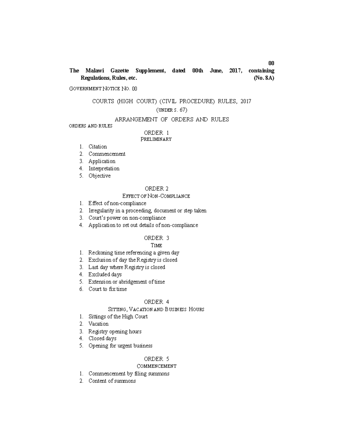 High Court Civil Procedure Rules 2017: Comprehensive Orders Guide - Studocu