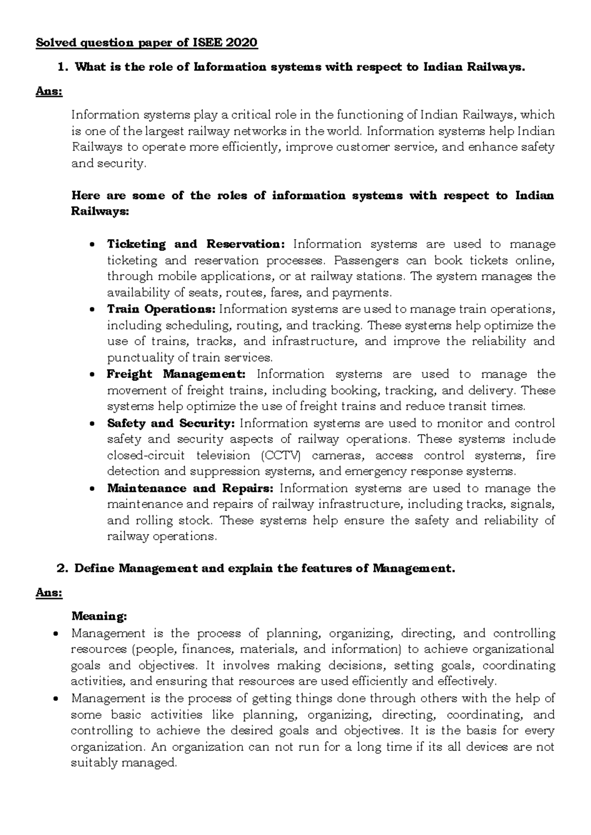 ISEE 2020 - Solved Paper on Information Systems and Management - Studocu