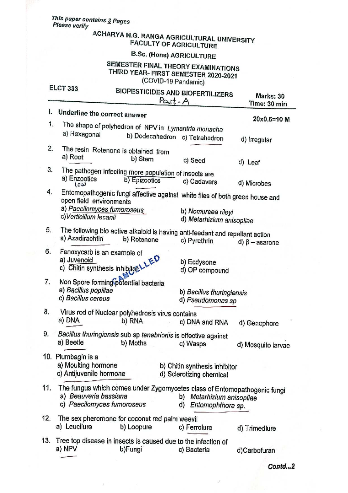 Elct-333: Practice Questions for Bio-Pesticides & Bio-Fertilizers Exam ...