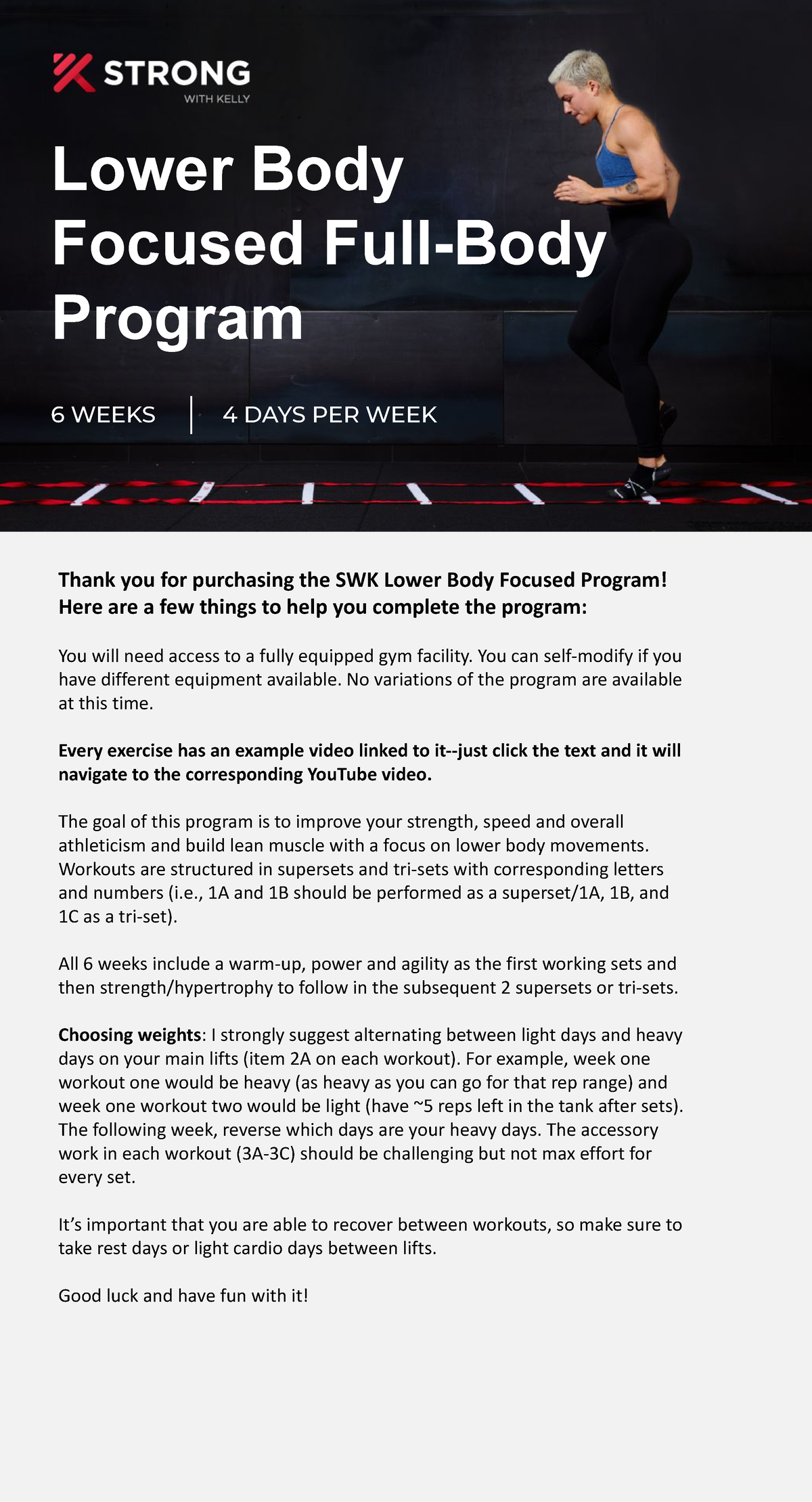 SWK Lower Body Focused Program - 6 Weeks Guide - Studocu
