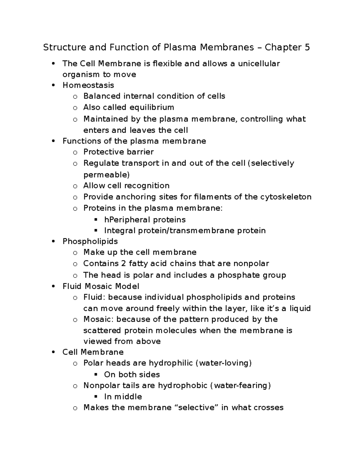Membrane Transport Mechanisms - Chapter 5 Notes (Bio 101) - Studocu