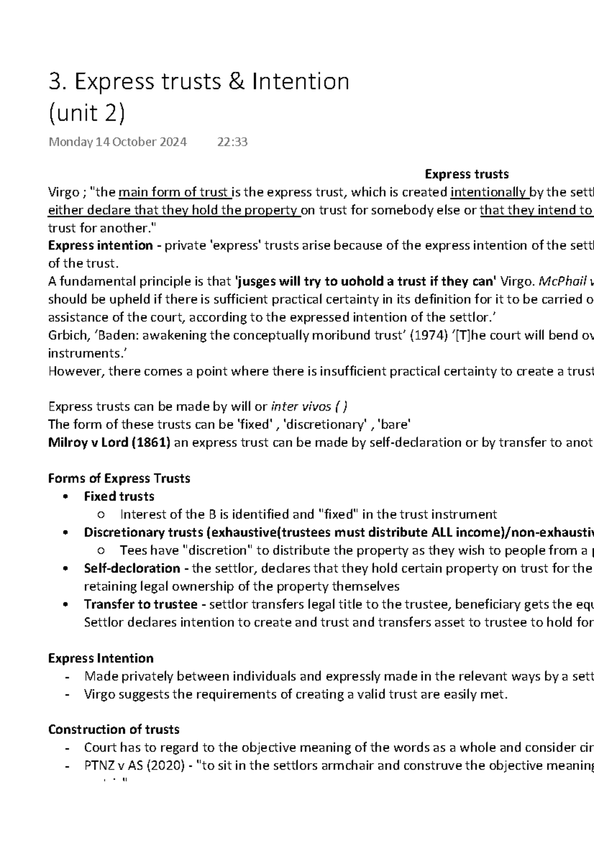 Unit 2: Express Trusts and Intention – Key Principles and Case Law ...