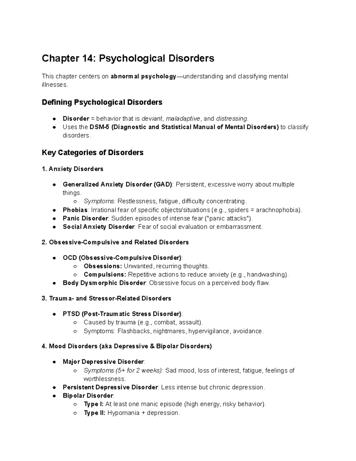Psychological Disorders & Treatments Overview (PSY 101) - Studocu