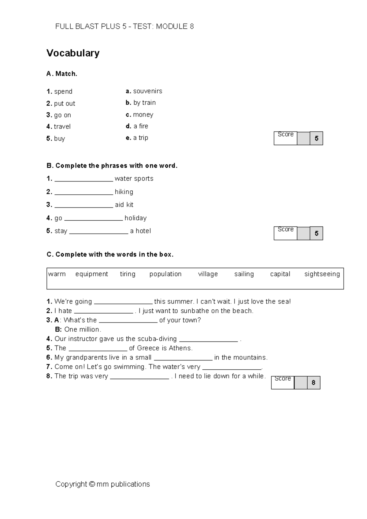 FULL BLAST PLUS 5 UKR TEST: MODULE 8 Vocabulary & Grammar Exercises ...