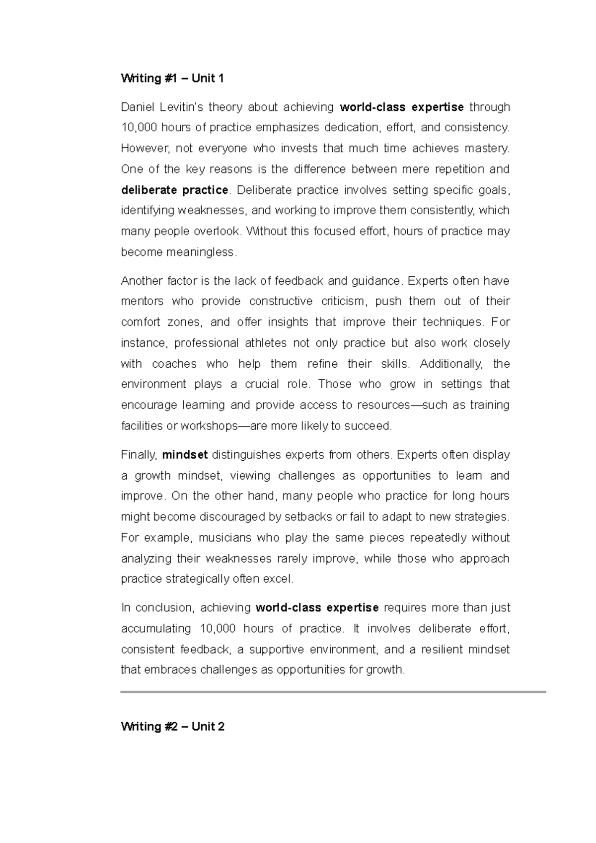 ALP AWR1 - ALP - Writing #1 – Unit 1 Daniel Levitin’s theory about ...