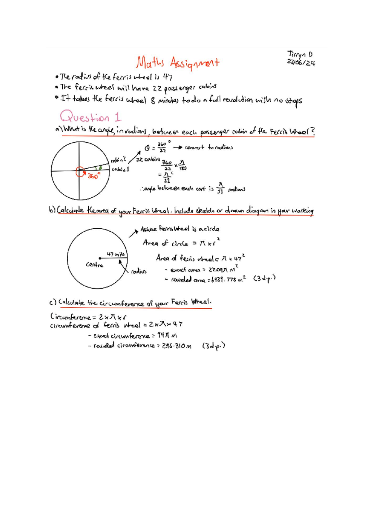 Trig Assignment: Ferris Wheel Calculations & Drone Height Analysis ...