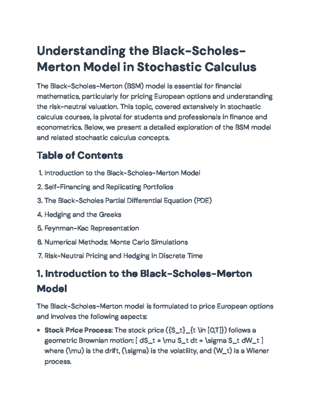 Understanding the Black-Scholes-Merton Model in Stochastic Calculus ...