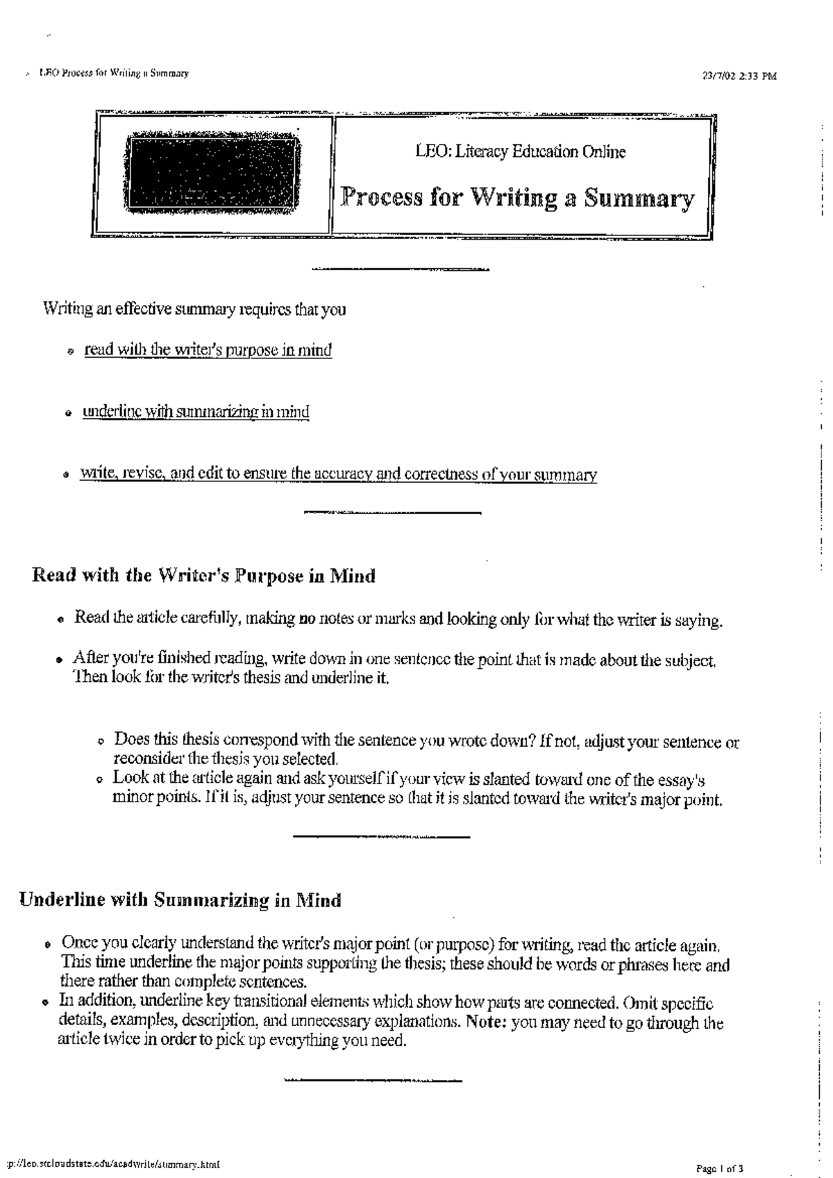LEO 101: Effective Summary Writing Process and Techniques - Studocu