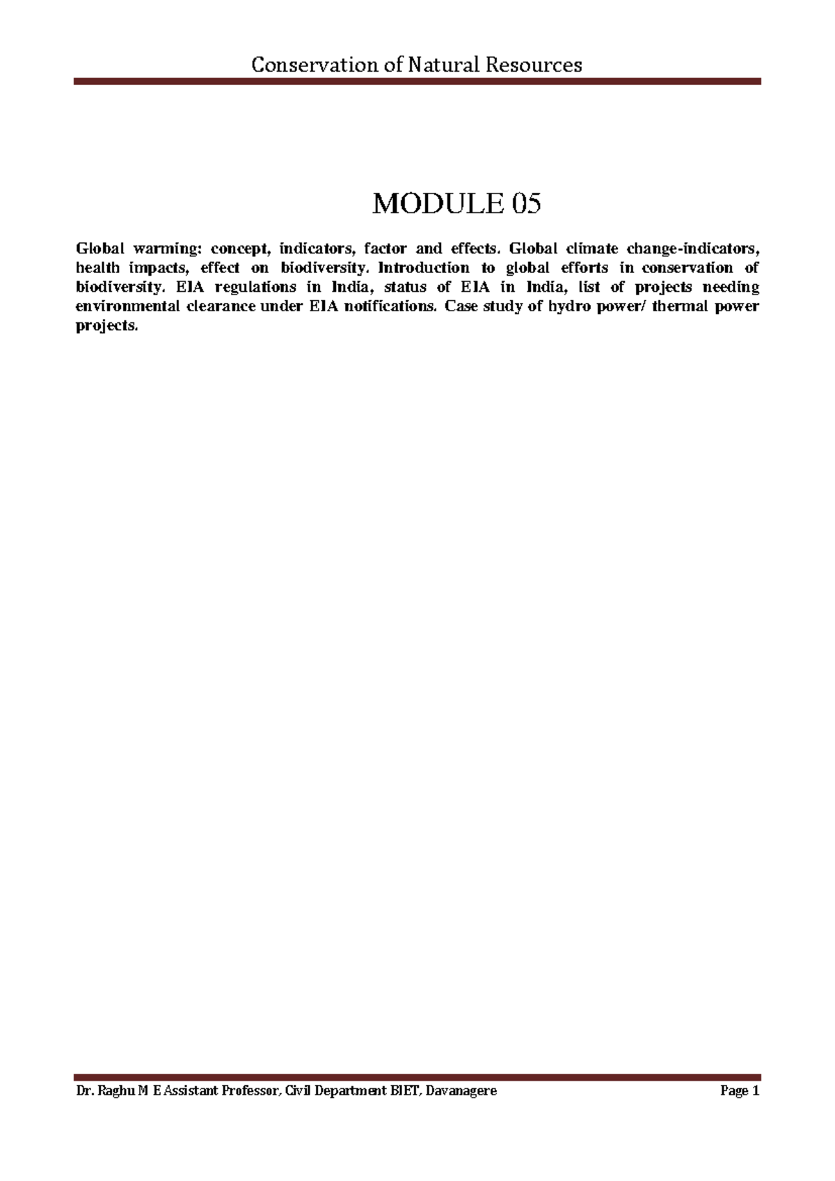 CNR M-5: Global Warming, Biodiversity, and EIA Regulations in India ...