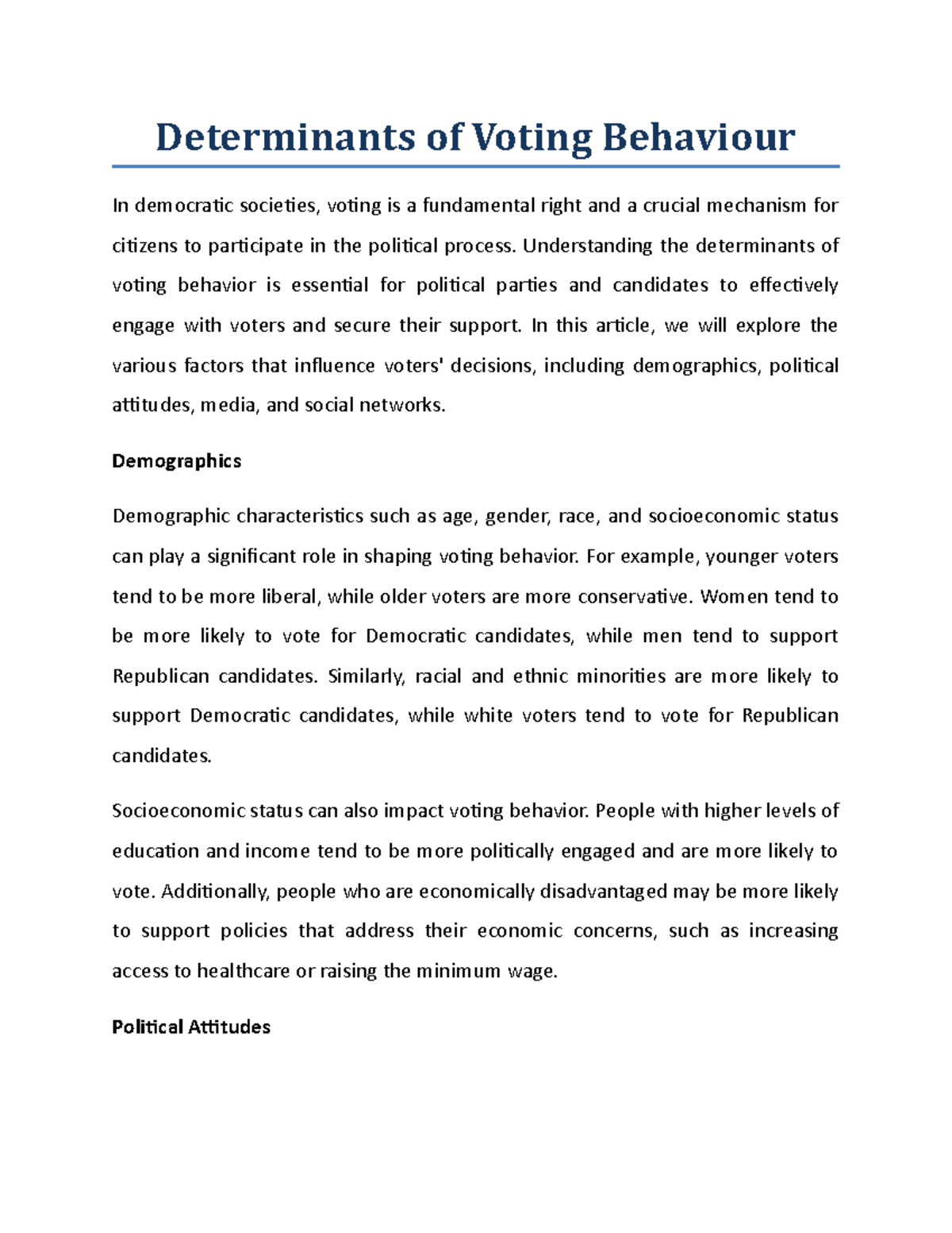Determinants of Voting Behaviour - Understanding the determinants of ...