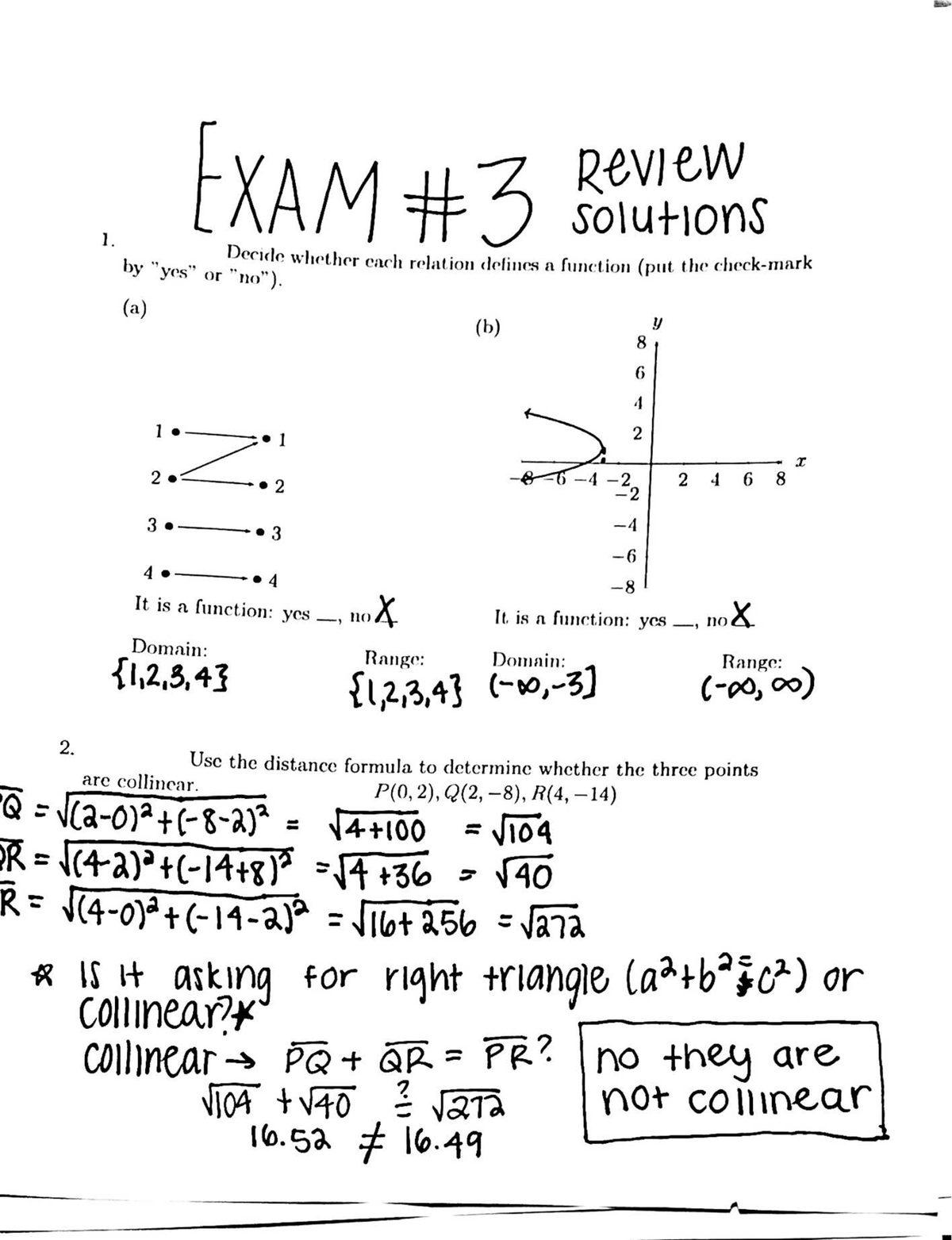 Exam 3 Solutions Review for Functions and Graphing Analysis - Studocu
