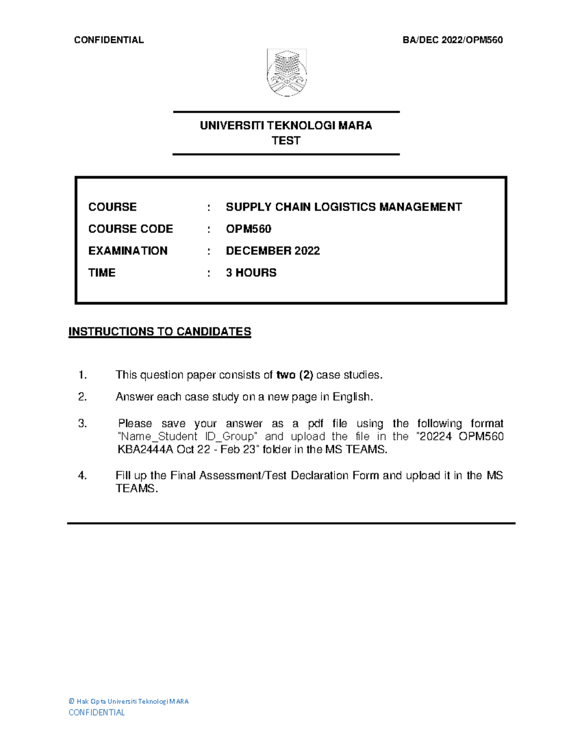 OPM560 Final Exam: Supply Chain Logistics Management Case Studies - Studocu