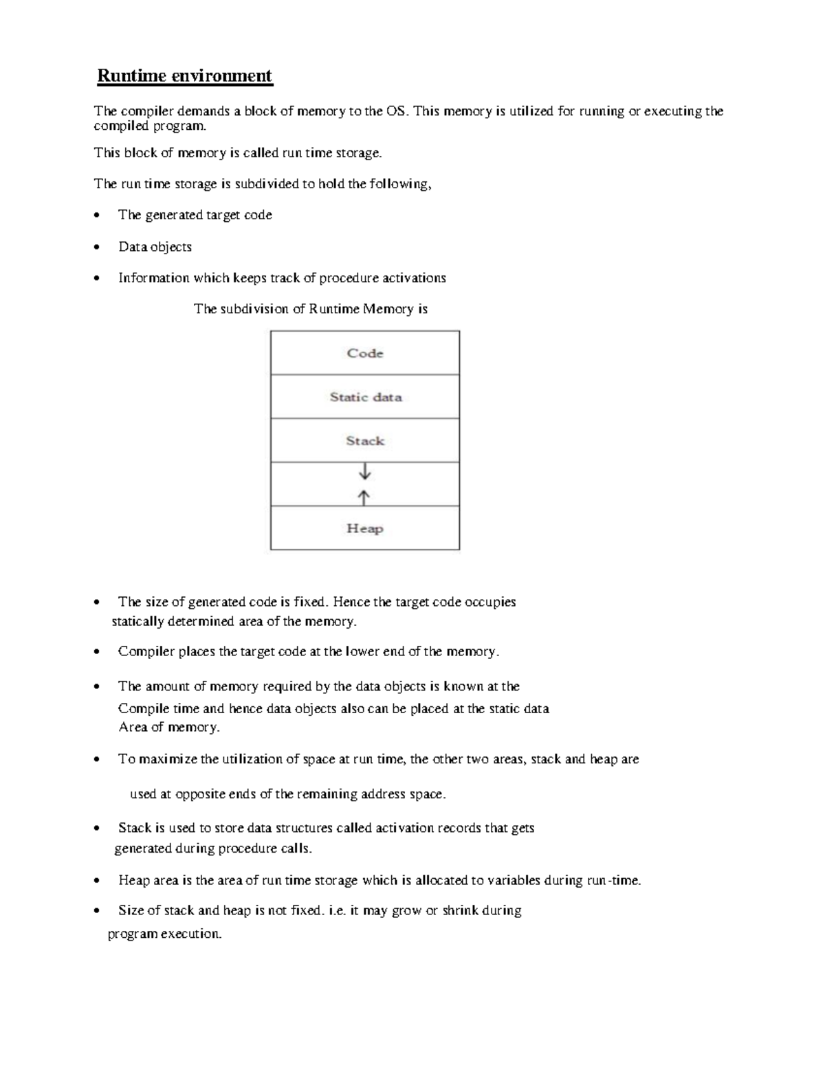 Unit 4 ACD - Runtime Environment and Memory Management Concepts - Studocu