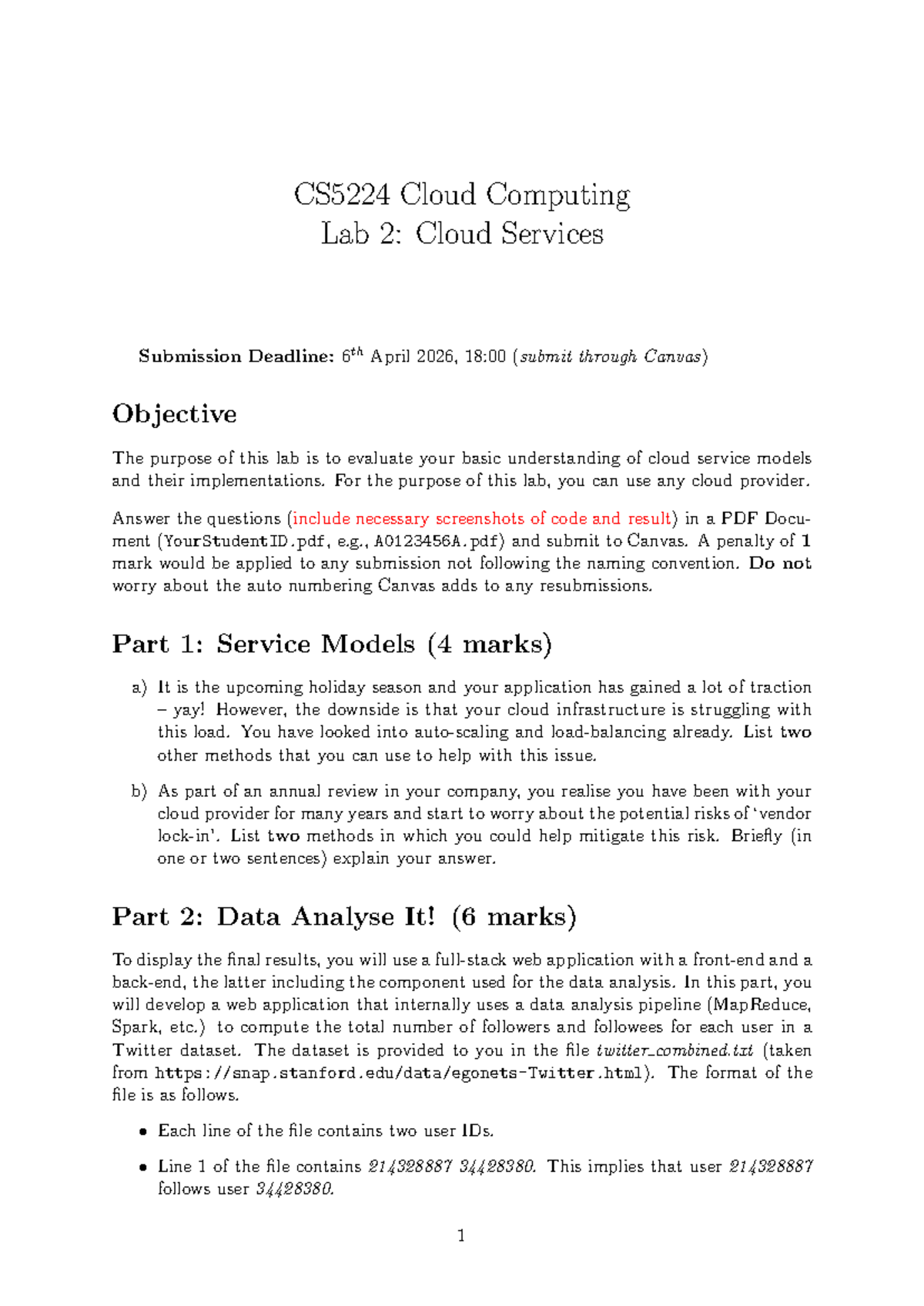 CS5224 Cloud Computing Lab 2: Cloud Services Overview and Submission ...
