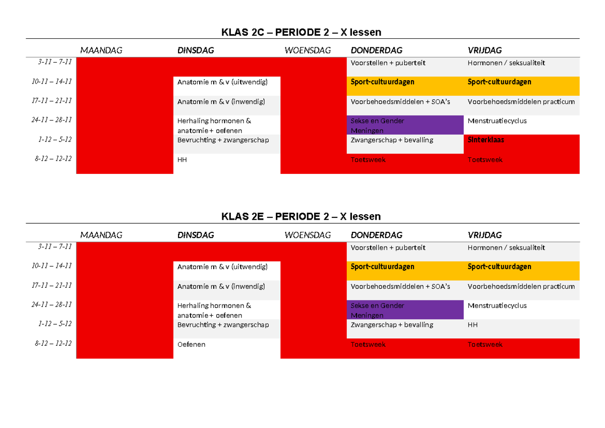 KLAS 2C & 2E – PERIODE 2 – Lesplanning en Leerdoelen - Studeersnel