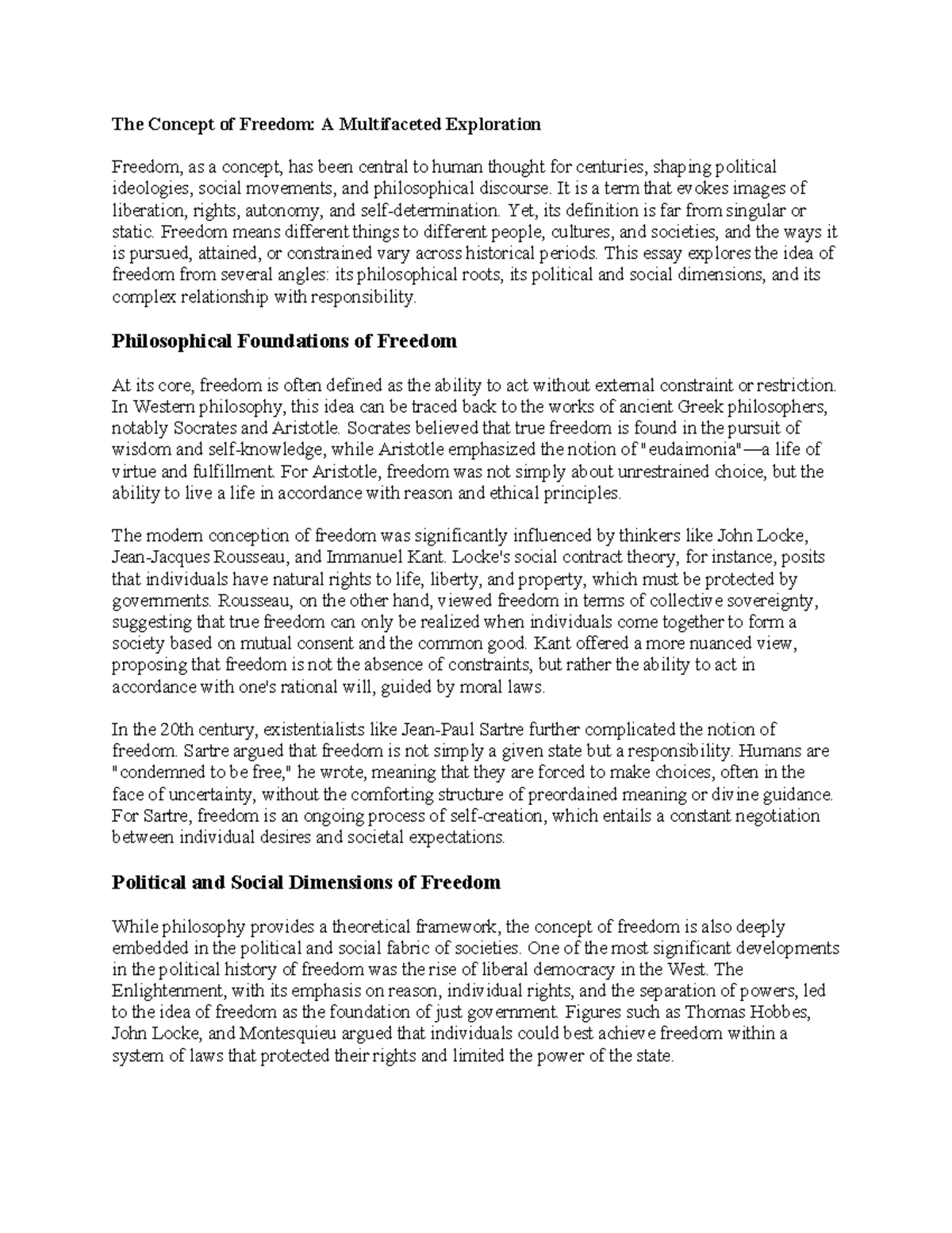 PHIL 101: The Concept of Freedom - A Multifaceted Exploration - Studocu