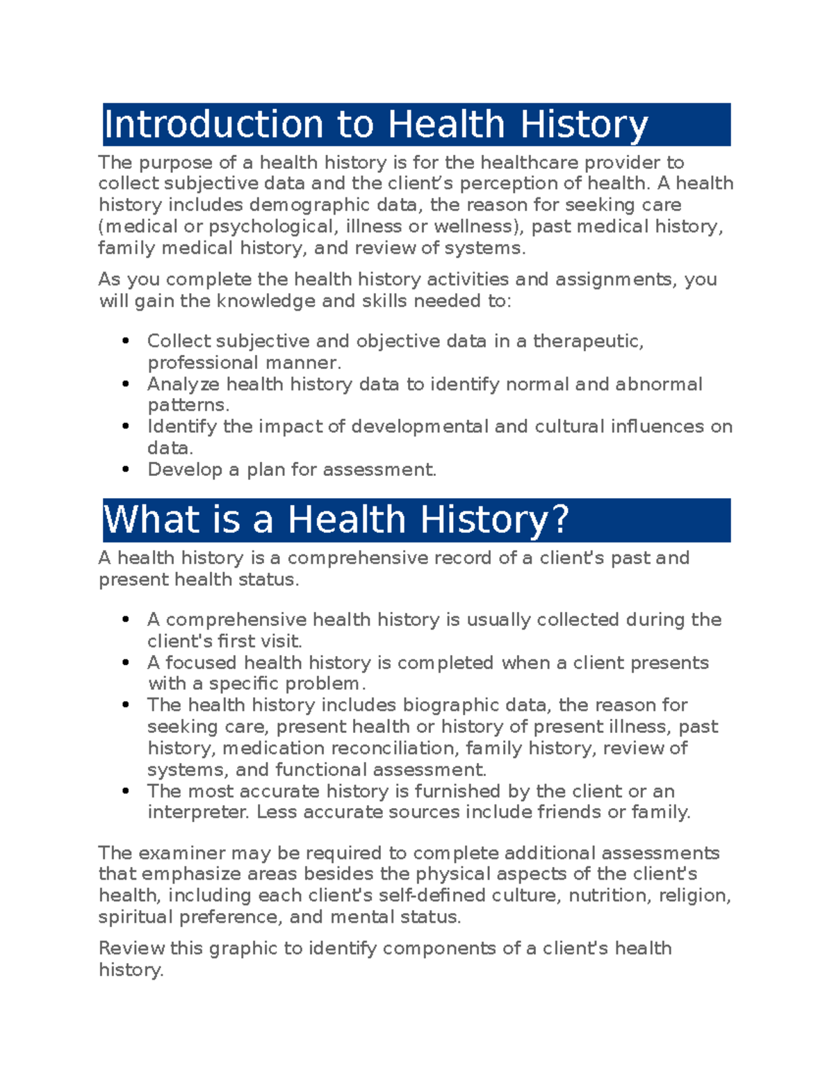 NR 302 Health History: Comprehensive Guide to Unit 3 Assignments - Studocu
