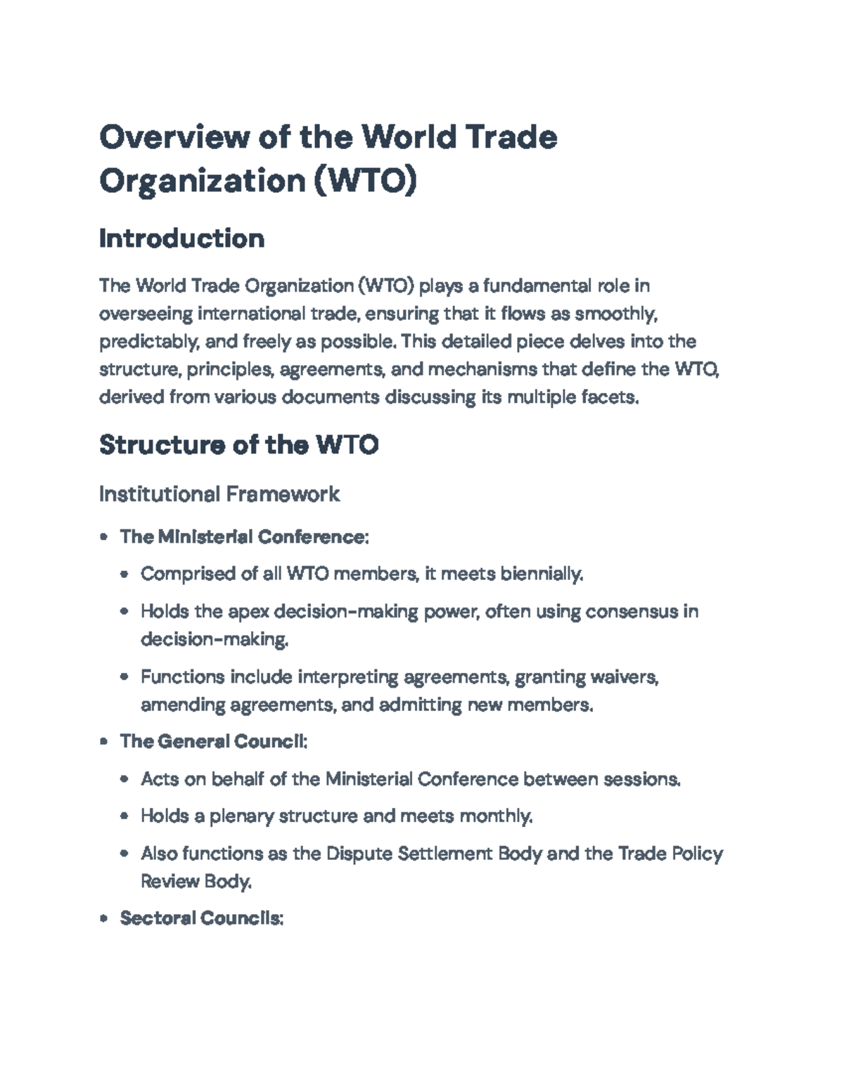 Overview of the World Trade Organization (WTO): Principles and ...