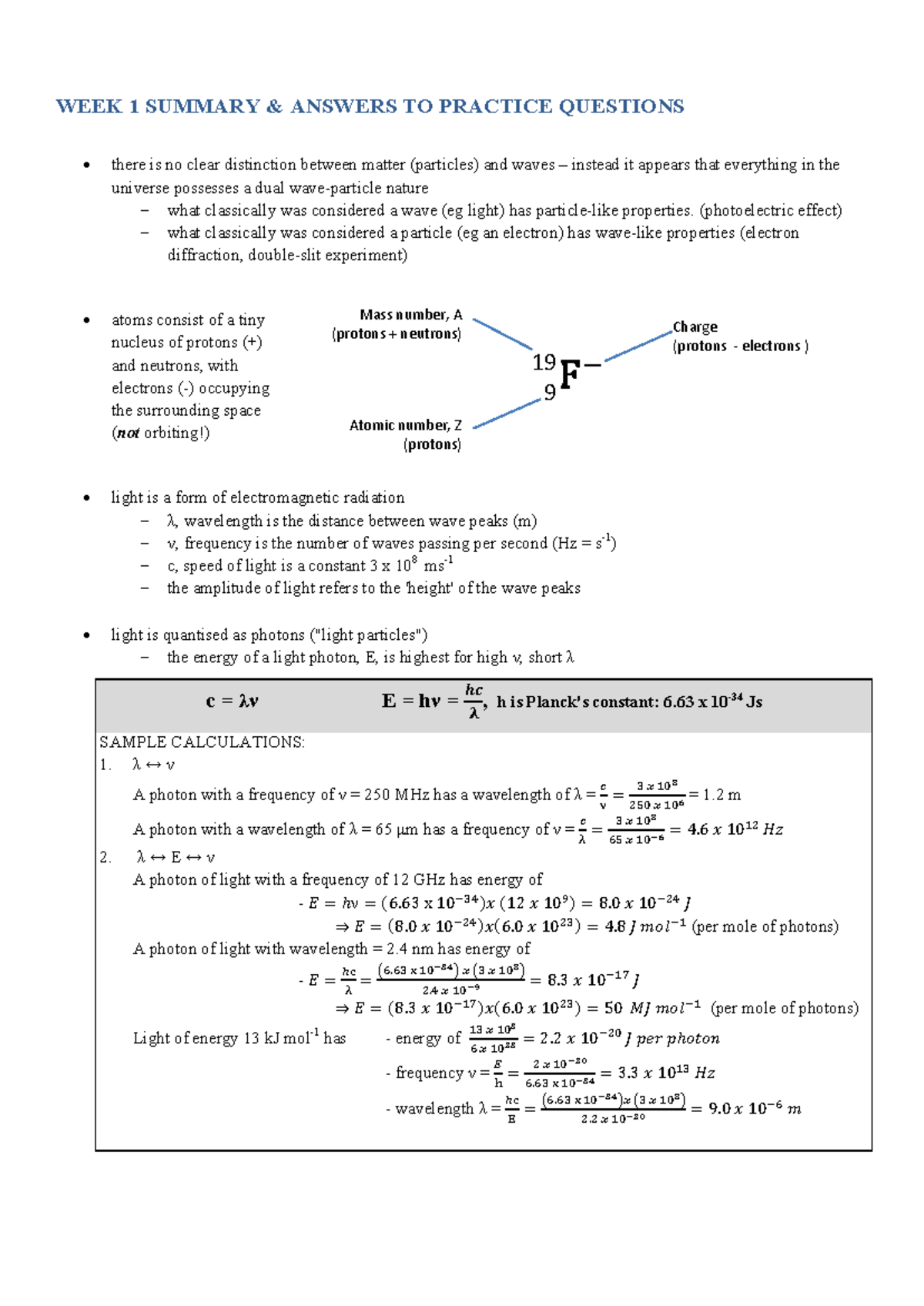 Lecture notes, lectures 1-2 - WEEK 1 SUMMARY ANSWERS TO PRACTICE ...