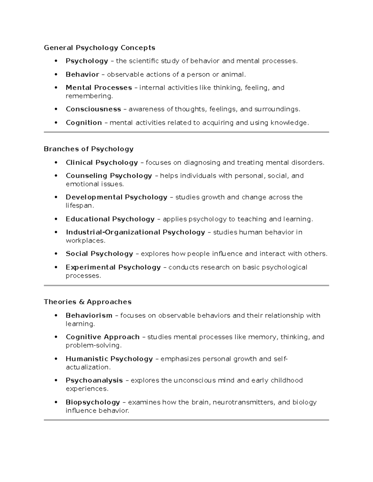 PSY101: Key Concepts in General Psychology Overview - Studocu
