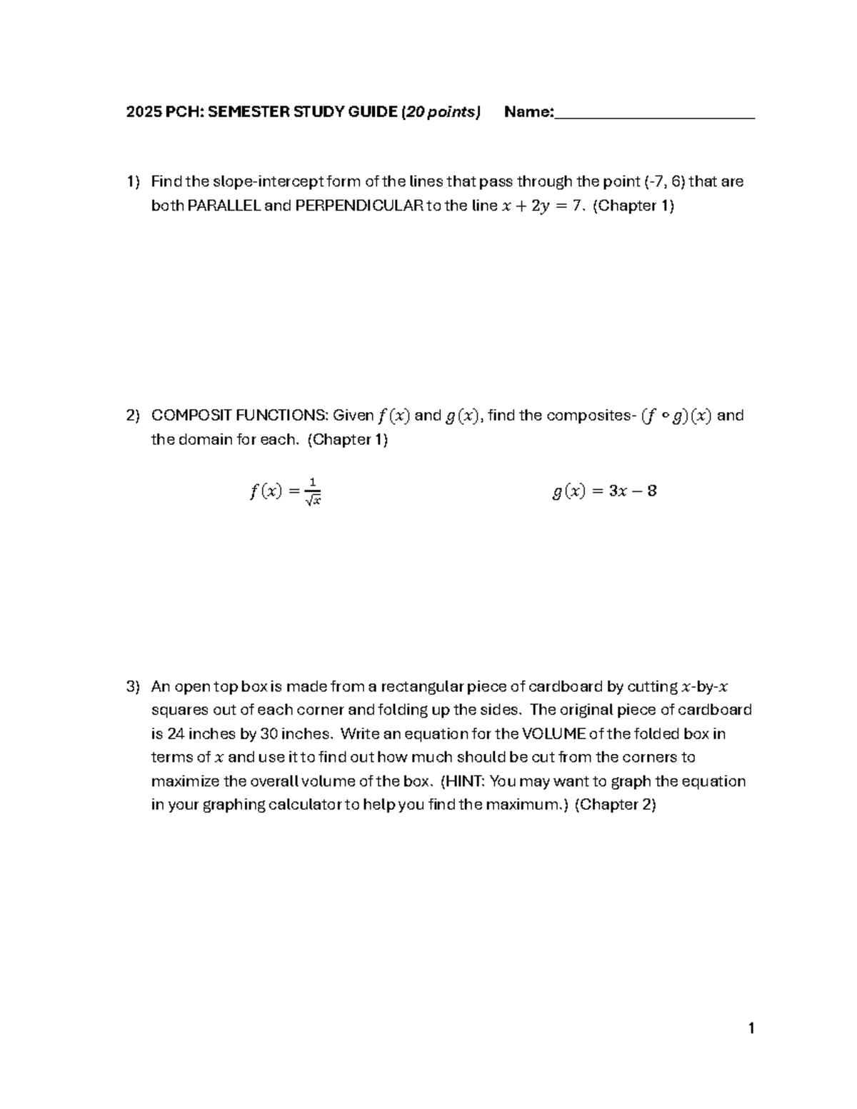 PCH 2025: Semester Final Exam Study Guide for Math Concepts - Studocu