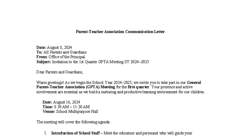 GPTA Meeting Invitation - 1st Quarter SY 2024 - Studocu