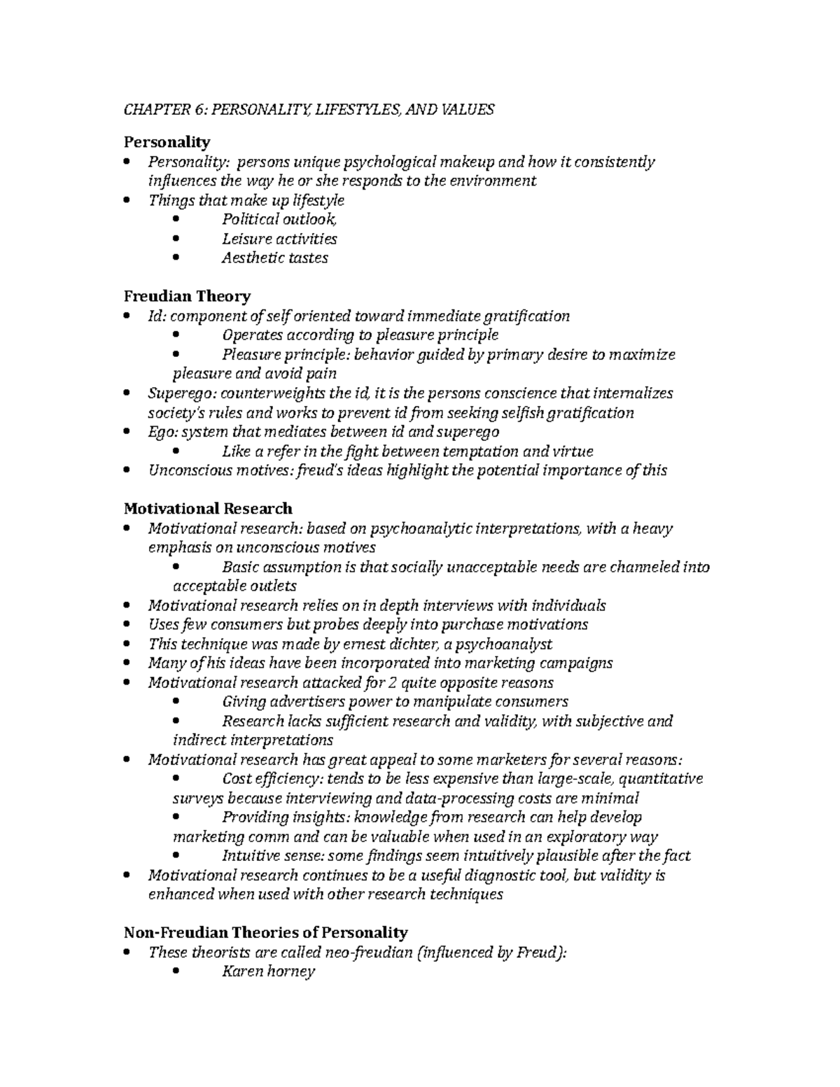 Chapter 6 - Lecture notes 6 - CHAPTER 6: PERSONALITY, LIFESTYLES, AND ...
