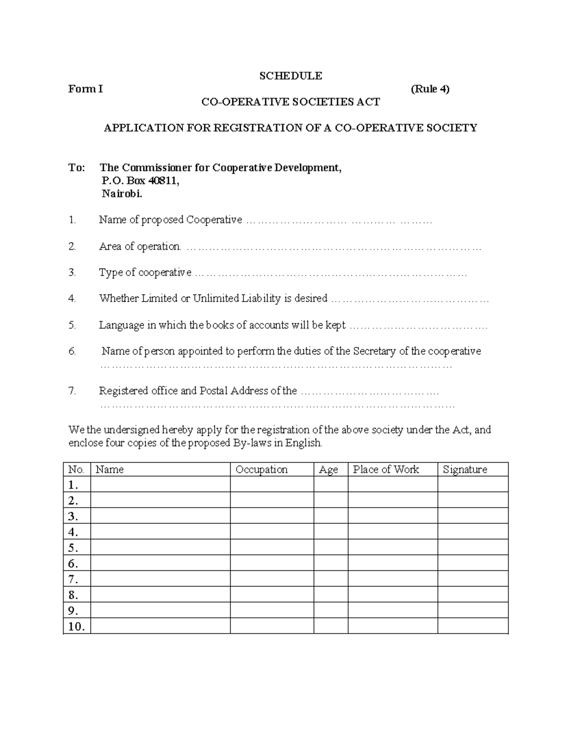 Application FOR Registration FORM1 - SCHEDULE Form I (Rule 4) CO ...