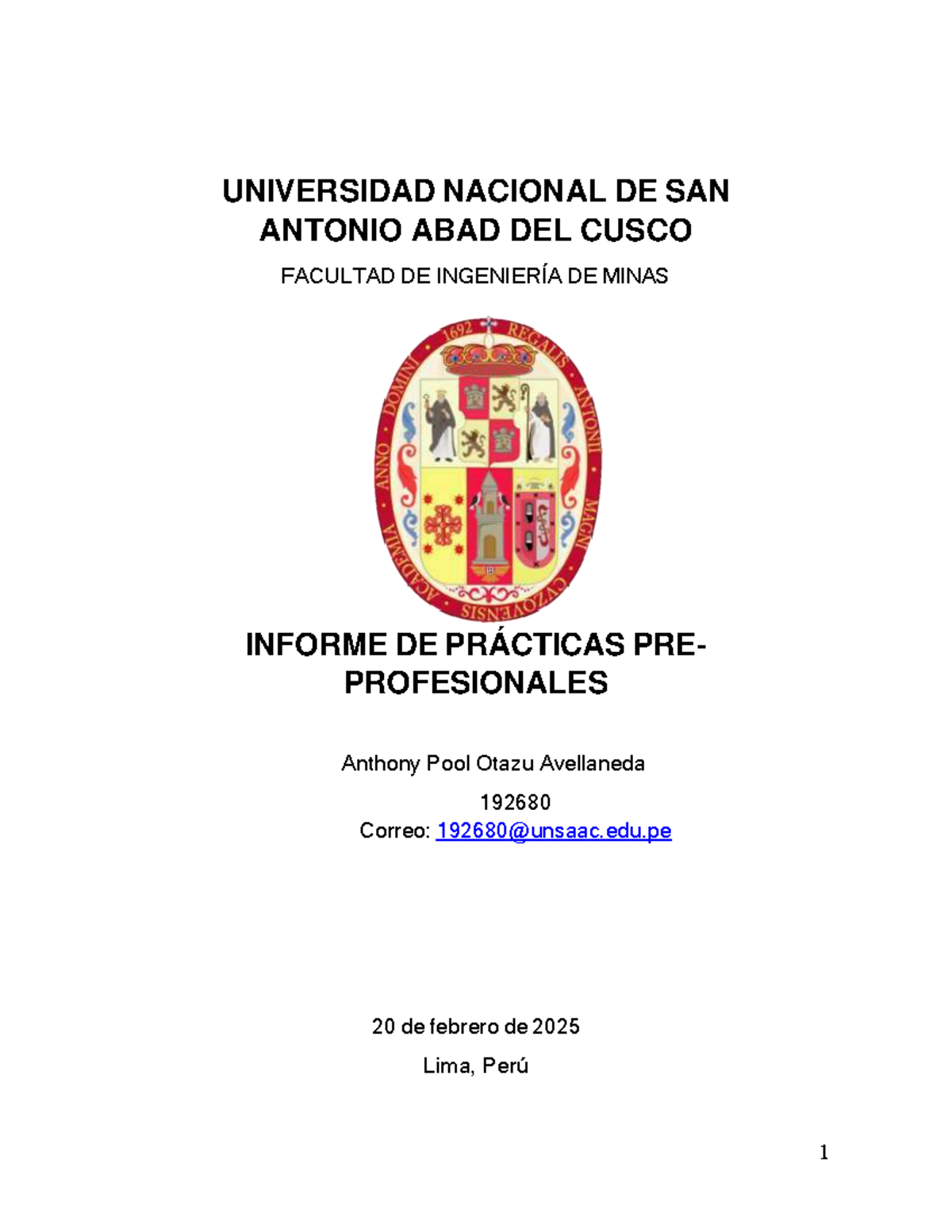 Informe sobre Prácticas Preprofesionales - Noova S.A. Ingeniería de Minas - Document Preview