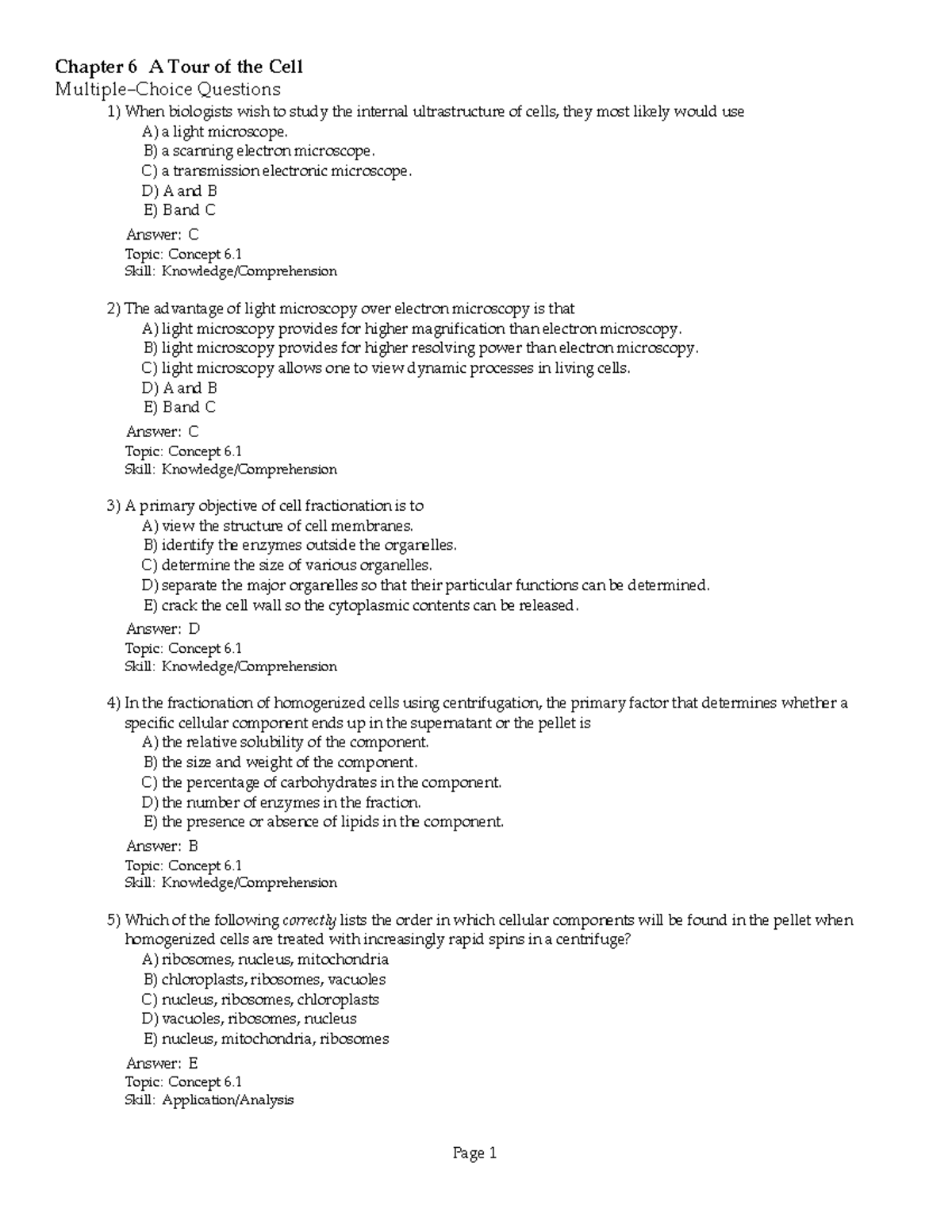 Chapter 6 Practice Questions on Cell Structure and Function - Studocu