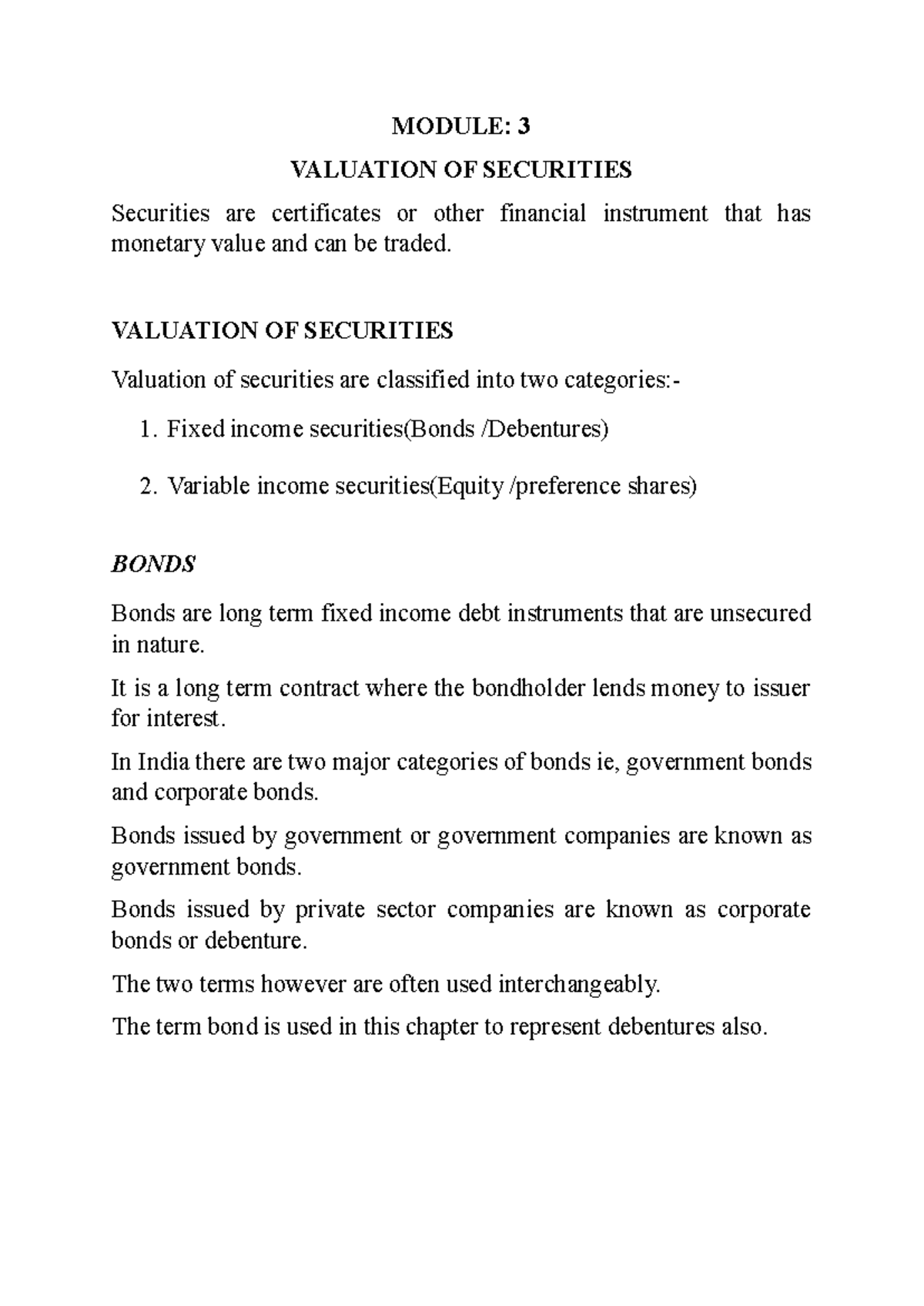 SAPM Module 3, 4, 5: Valuation of Securities and Portfolio Management ...